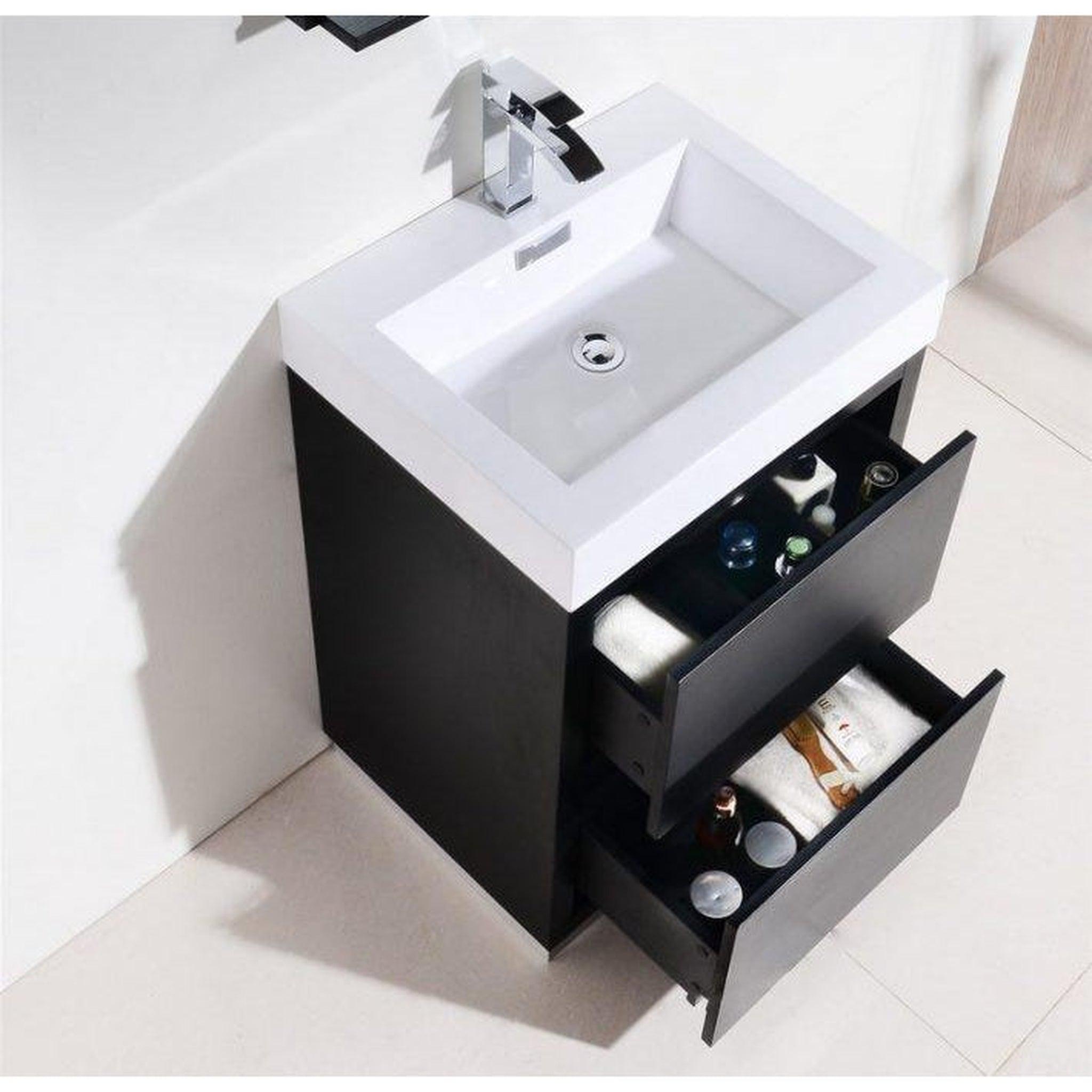 KubeBath, KubeBath Bliss 24" Black Freestanding Modern Bathroom Vanity With Single Integrated Acrylic Sink With Overflow