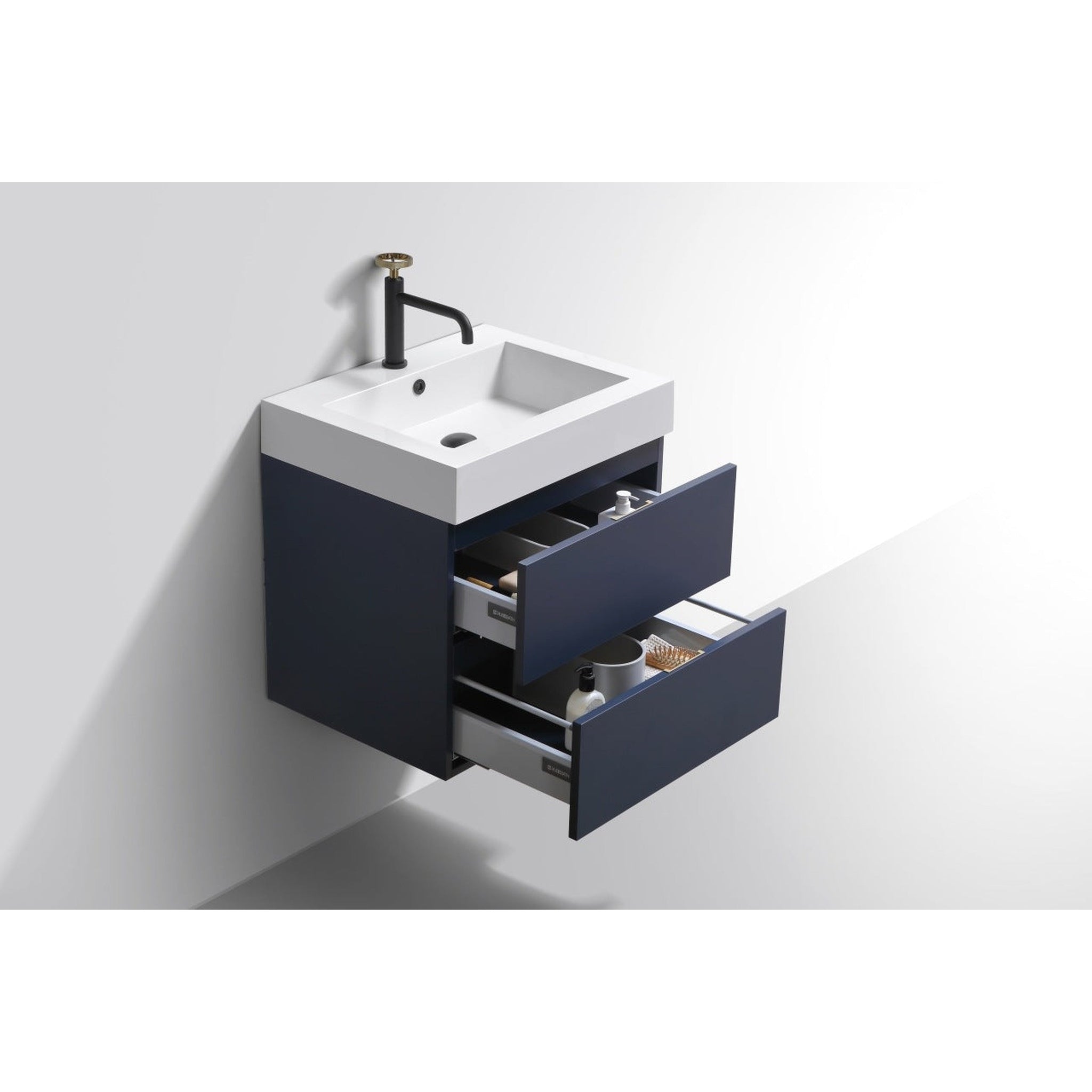 KubeBath, KubeBath Bliss 24" Blue Wall-Mounted Modern Bathroom Vanity With Single Integrated Acrylic Sink With Overflow