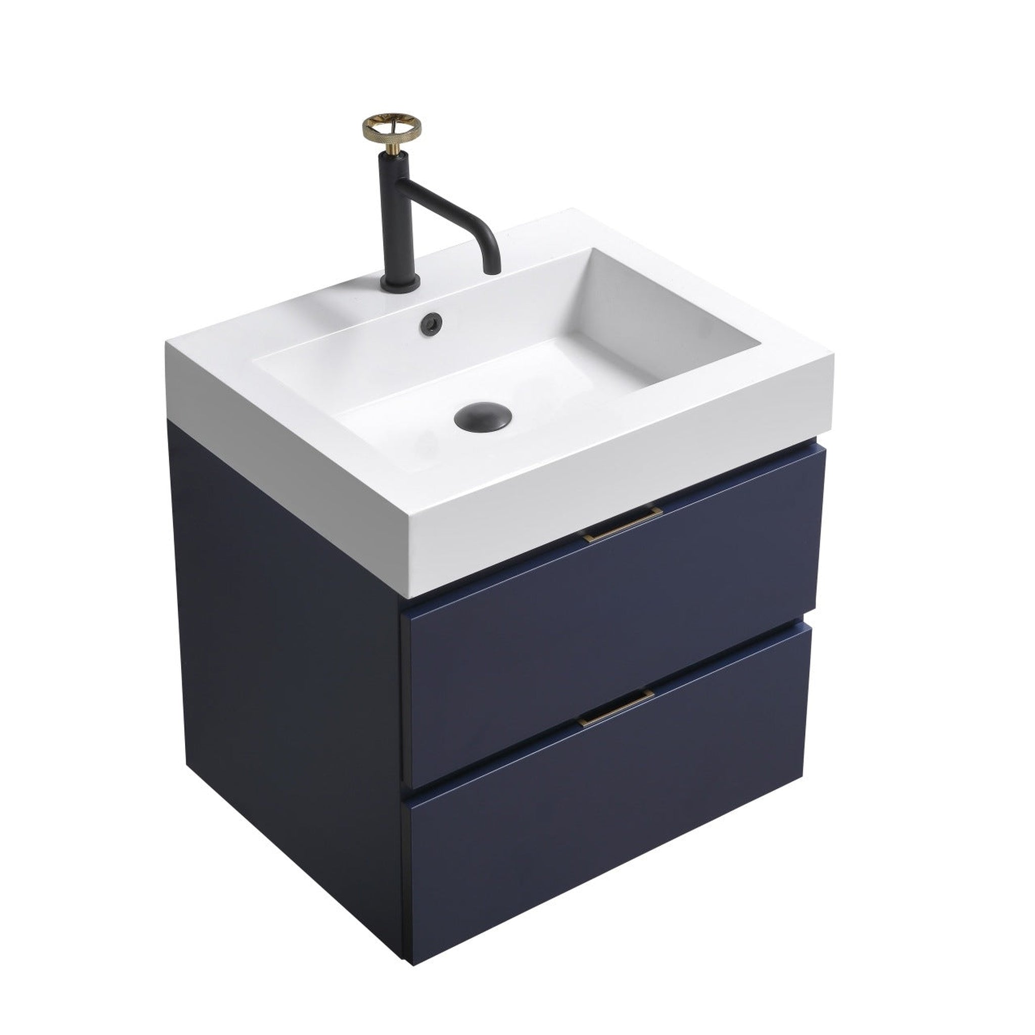 KubeBath, KubeBath Bliss 24" Blue Wall-Mounted Modern Bathroom Vanity With Single Integrated Acrylic Sink With Overflow