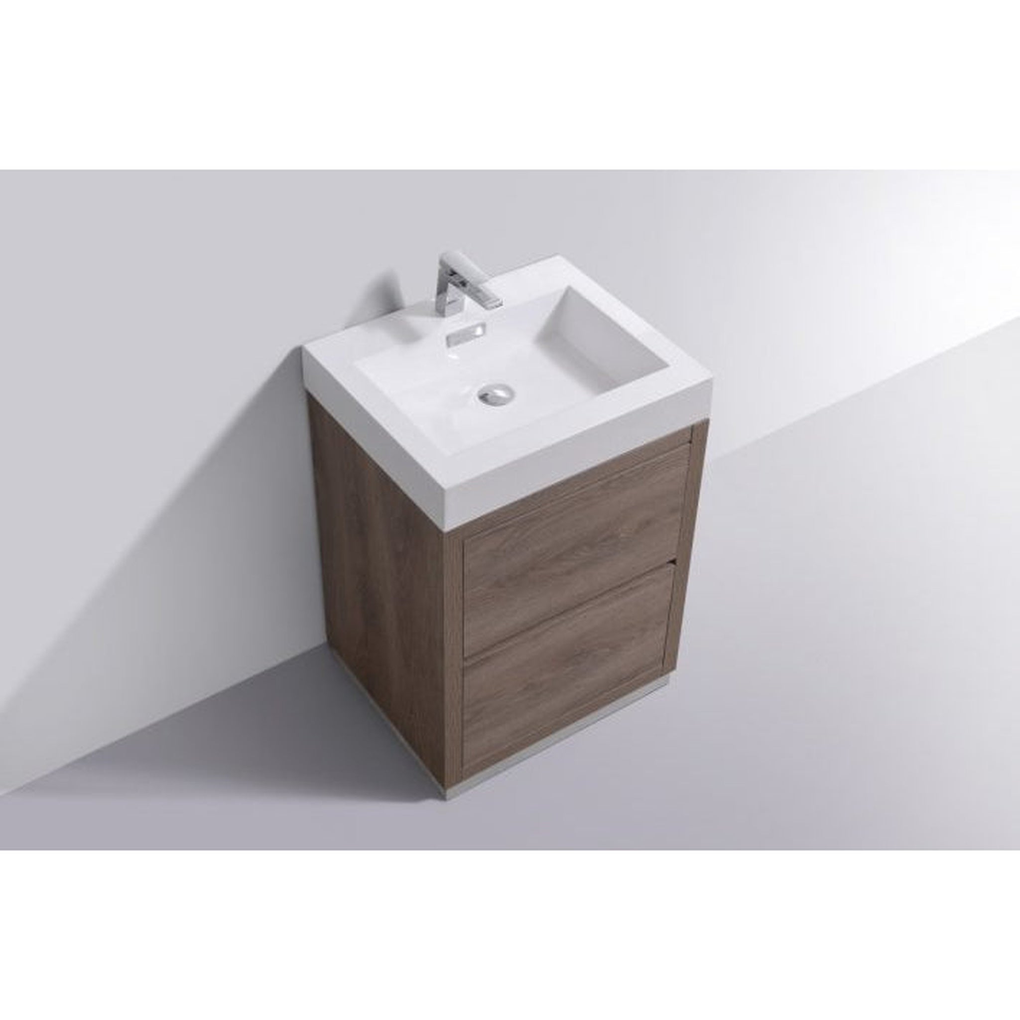 KubeBath, KubeBath Bliss 24" Butternut Freestanding Modern Bathroom Vanity With Single Integrated Acrylic Sink With Overflow