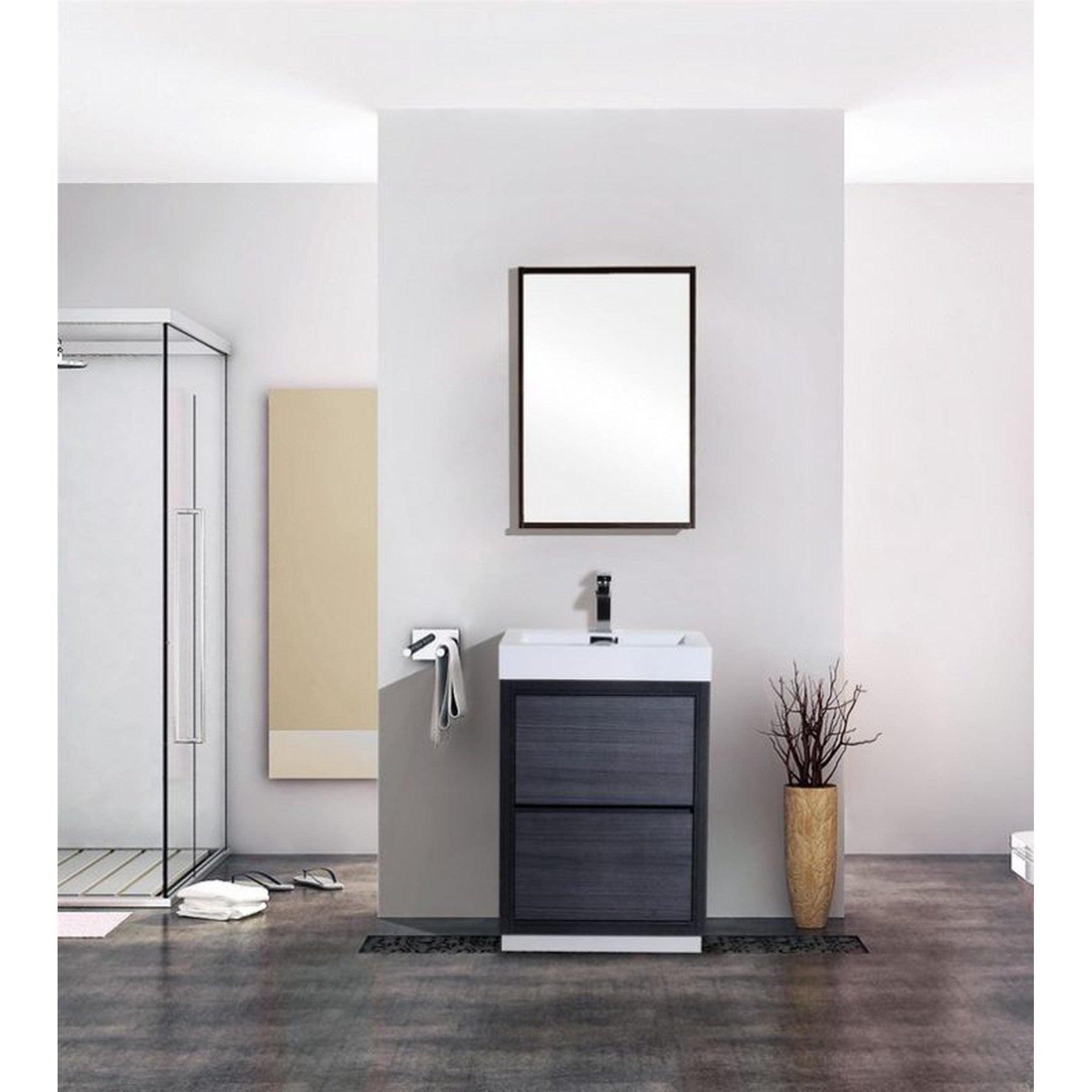 KubeBath, KubeBath Bliss 24" Gray Oak Freestanding Modern Bathroom Vanity With Single Integrated Acrylic Sink With Overflow