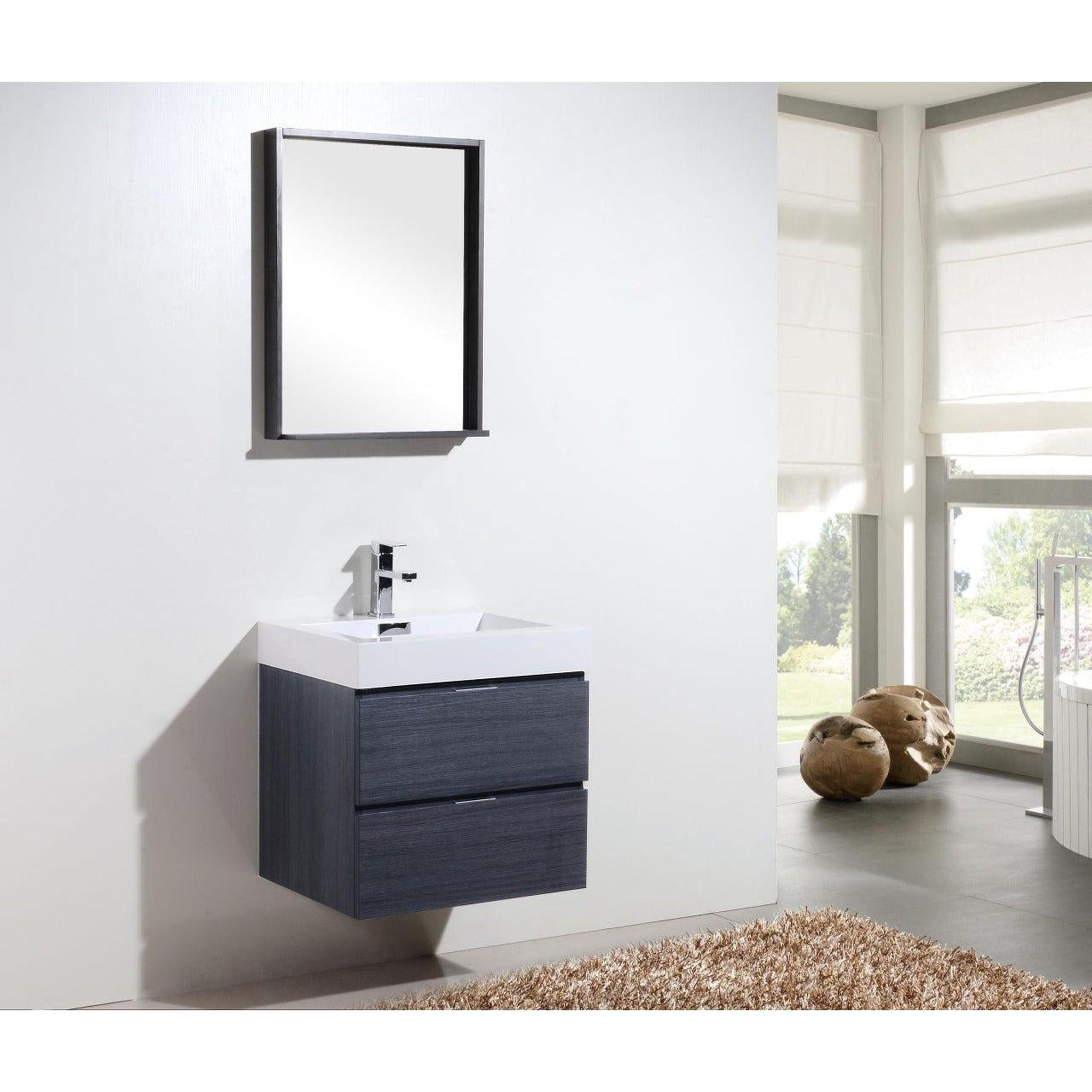 KubeBath, KubeBath Bliss 24" Gray Oak Wall-Mounted Modern Bathroom Vanity With Single Integrated Acrylic Sink With Overflow