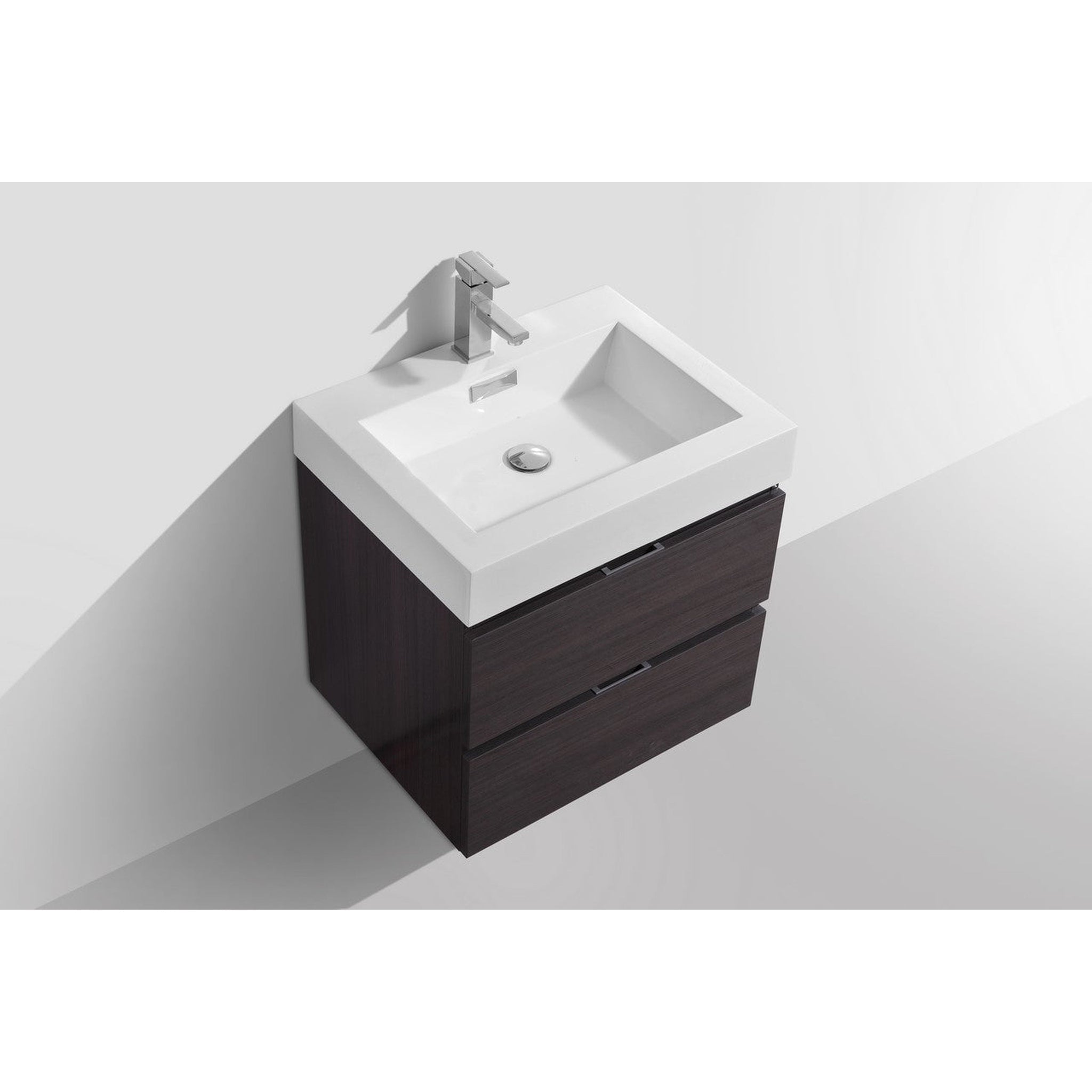 KubeBath, KubeBath Bliss 24" High Gloss Gray Oak Wall-Mounted Modern Bathroom Vanity With Single Integrated Acrylic Sink With Overflow