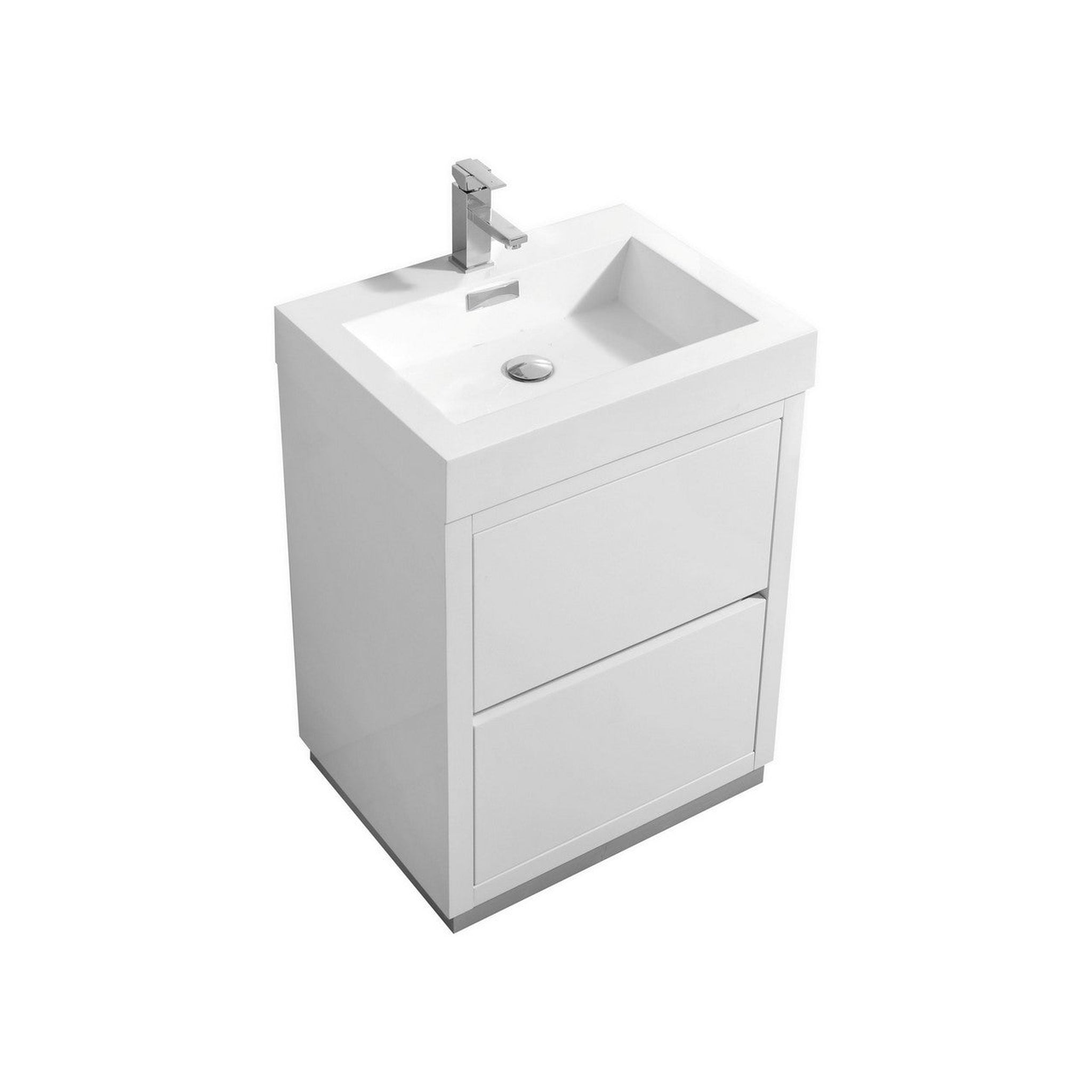KubeBath, KubeBath Bliss 24" High Gloss White Freestanding Modern Bathroom Vanity With Single Integrated Acrylic Sink With Overflow