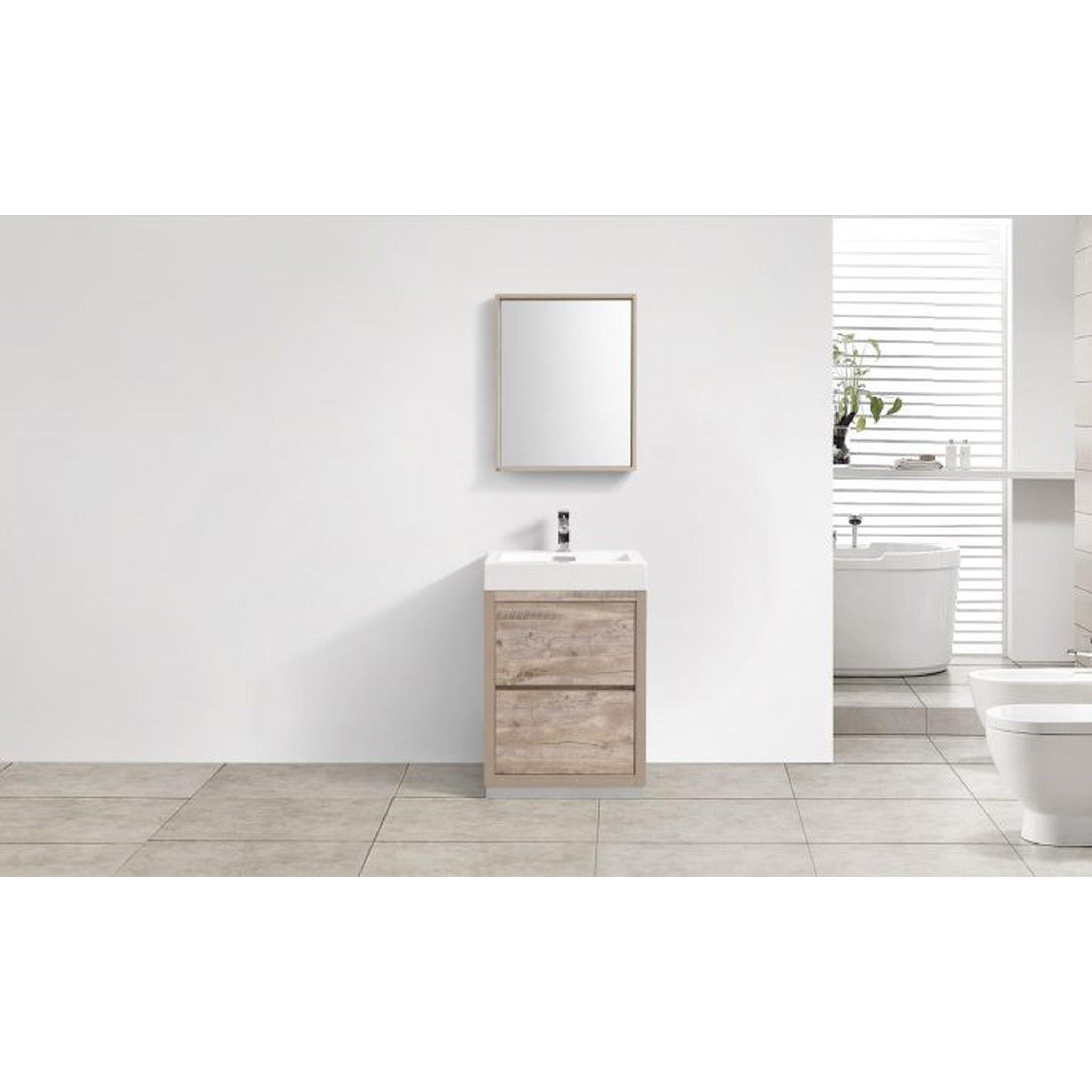 KubeBath, KubeBath Bliss 24" Nature Wood Freestanding Modern Bathroom Vanity With Single Integrated Acrylic Sink With Overflow