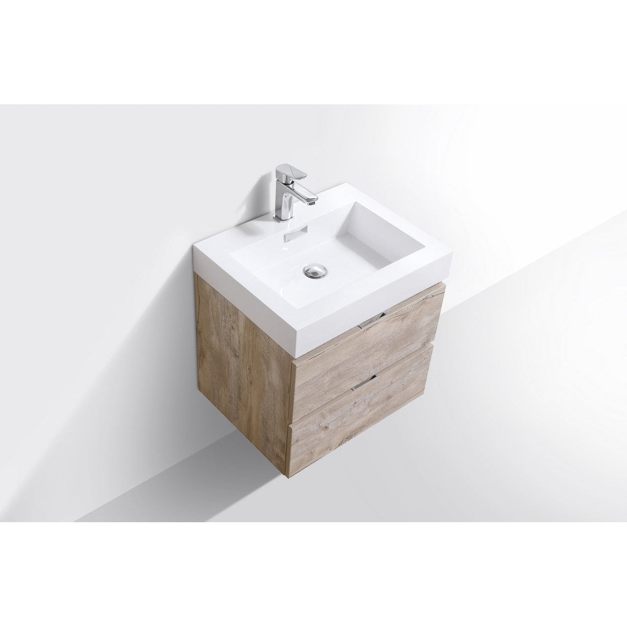 KubeBath, KubeBath Bliss 24" Nature Wood Wall-Mounted Modern Bathroom Vanity With Single Integrated Acrylic Sink With Overflow