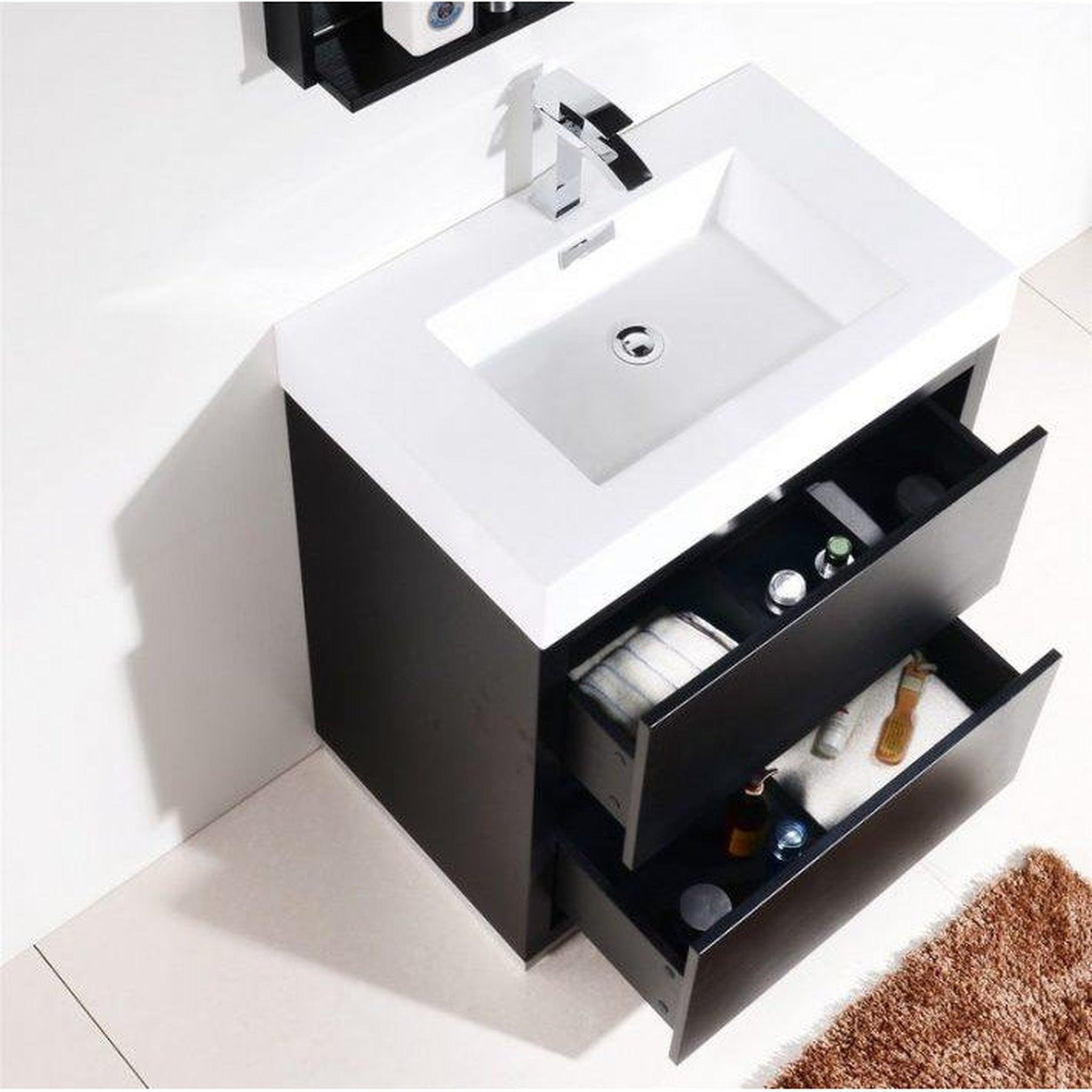 KubeBath, KubeBath Bliss 30" Black Freestanding Modern Bathroom Vanity With Single Integrated Acrylic Sink With Overflow