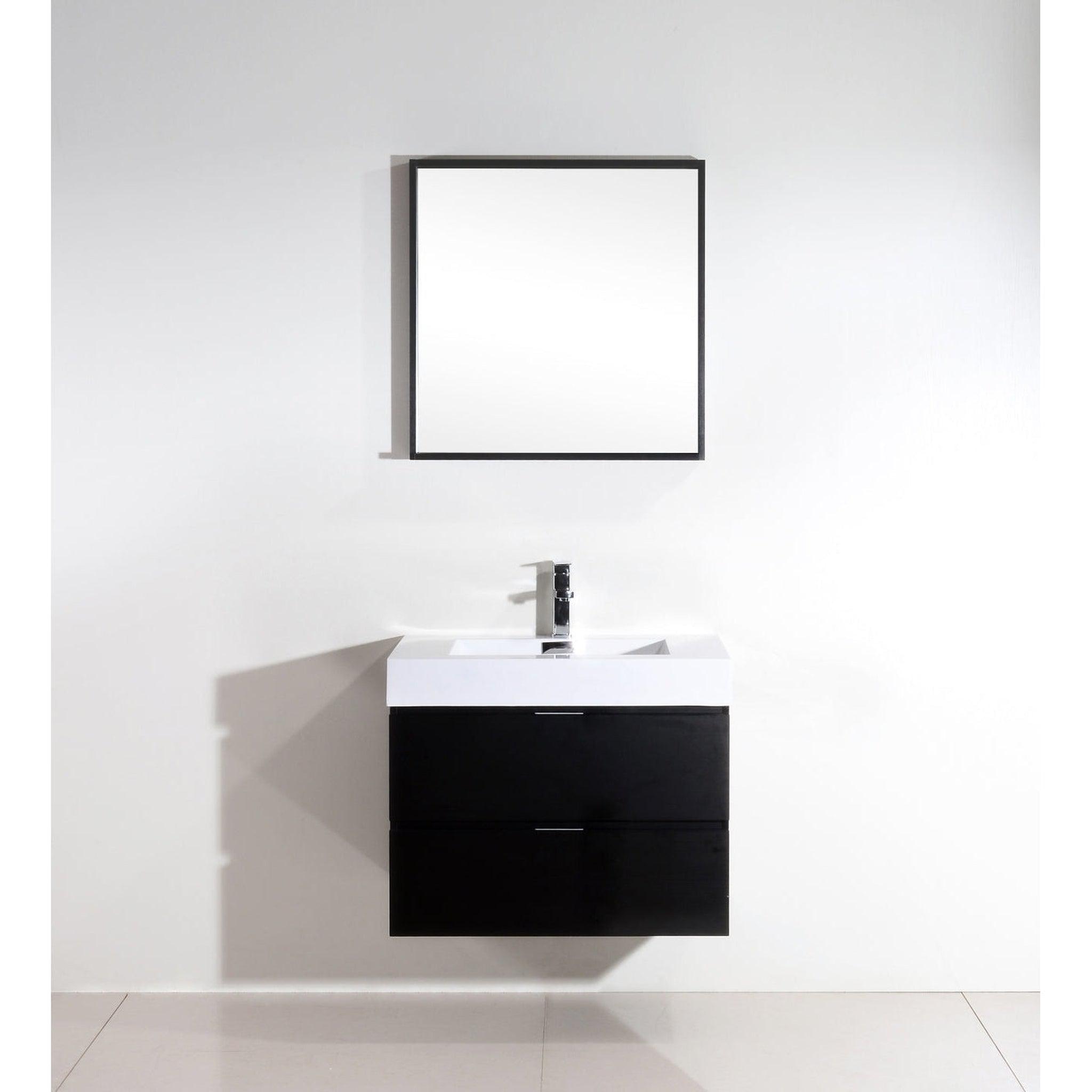 KubeBath, KubeBath Bliss 30" Black Wall-Mounted Modern Bathroom Vanity With Single Integrated Acrylic Sink With Overflow