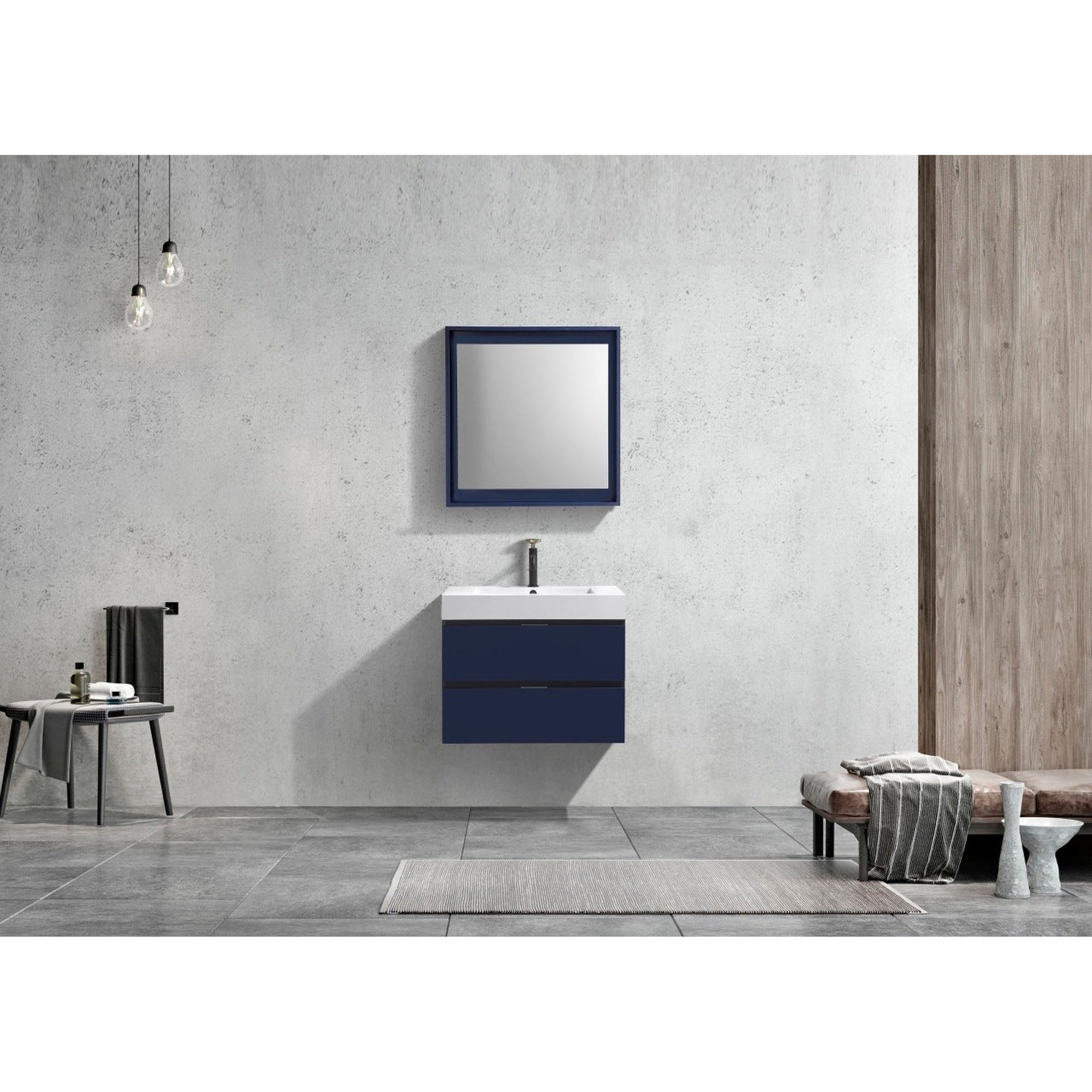 KubeBath, KubeBath Bliss 30" Blue Wall-Mounted Modern Bathroom Vanity With Single Integrated Acrylic Sink With Overflow