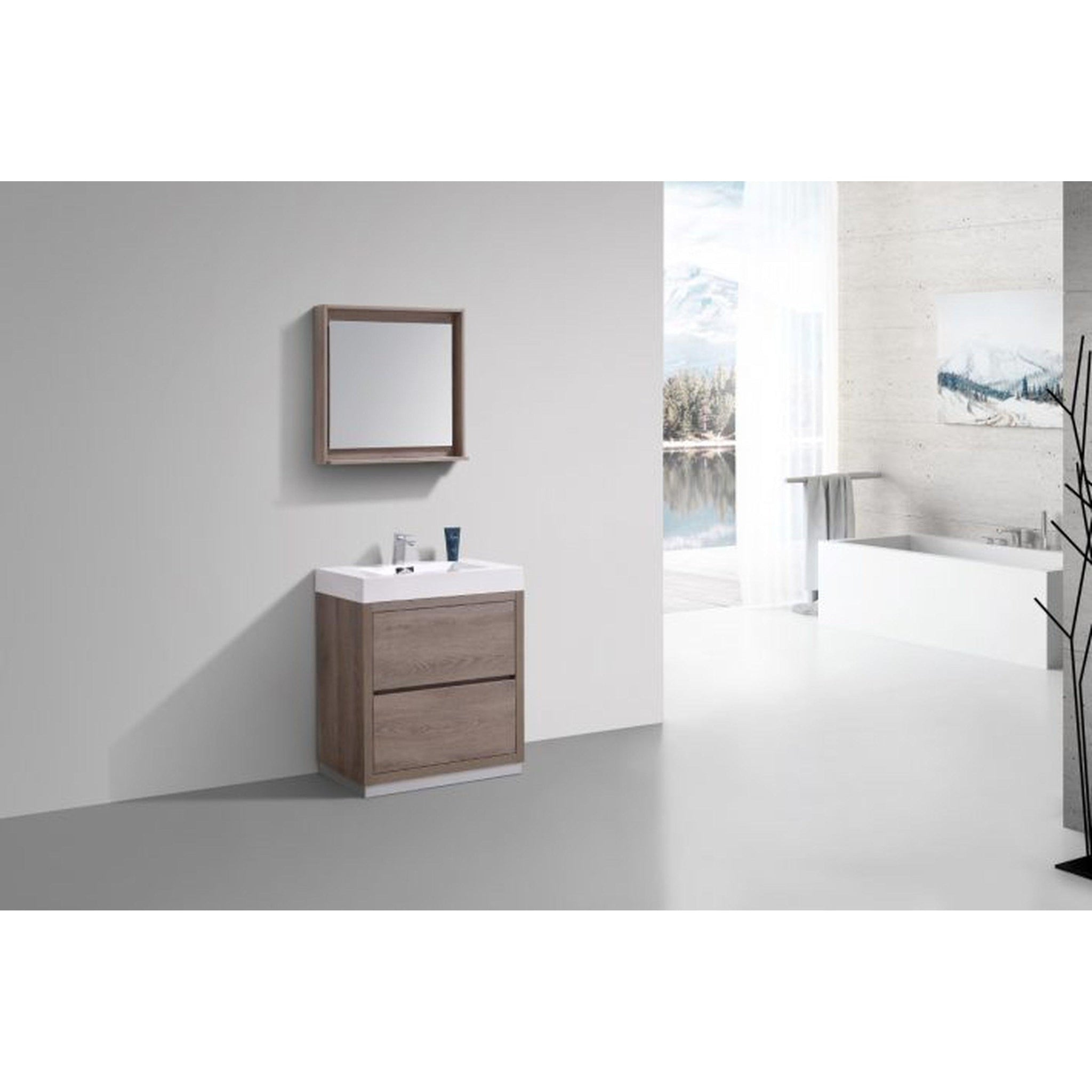 KubeBath, KubeBath Bliss 30" Butternut Freestanding Modern Bathroom Vanity With Single Integrated Acrylic Sink With Overflow