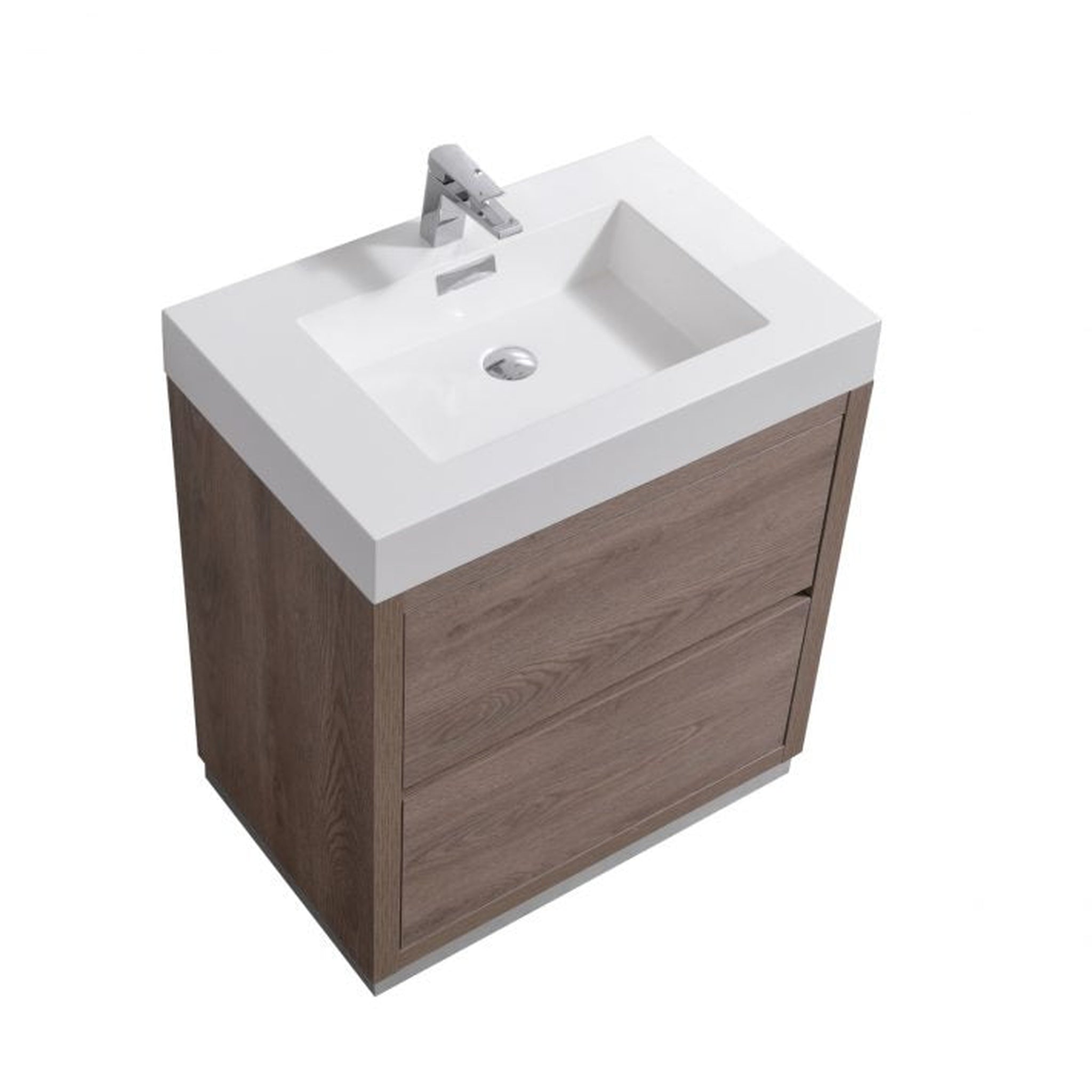 KubeBath, KubeBath Bliss 30" Butternut Freestanding Modern Bathroom Vanity With Single Integrated Acrylic Sink With Overflow