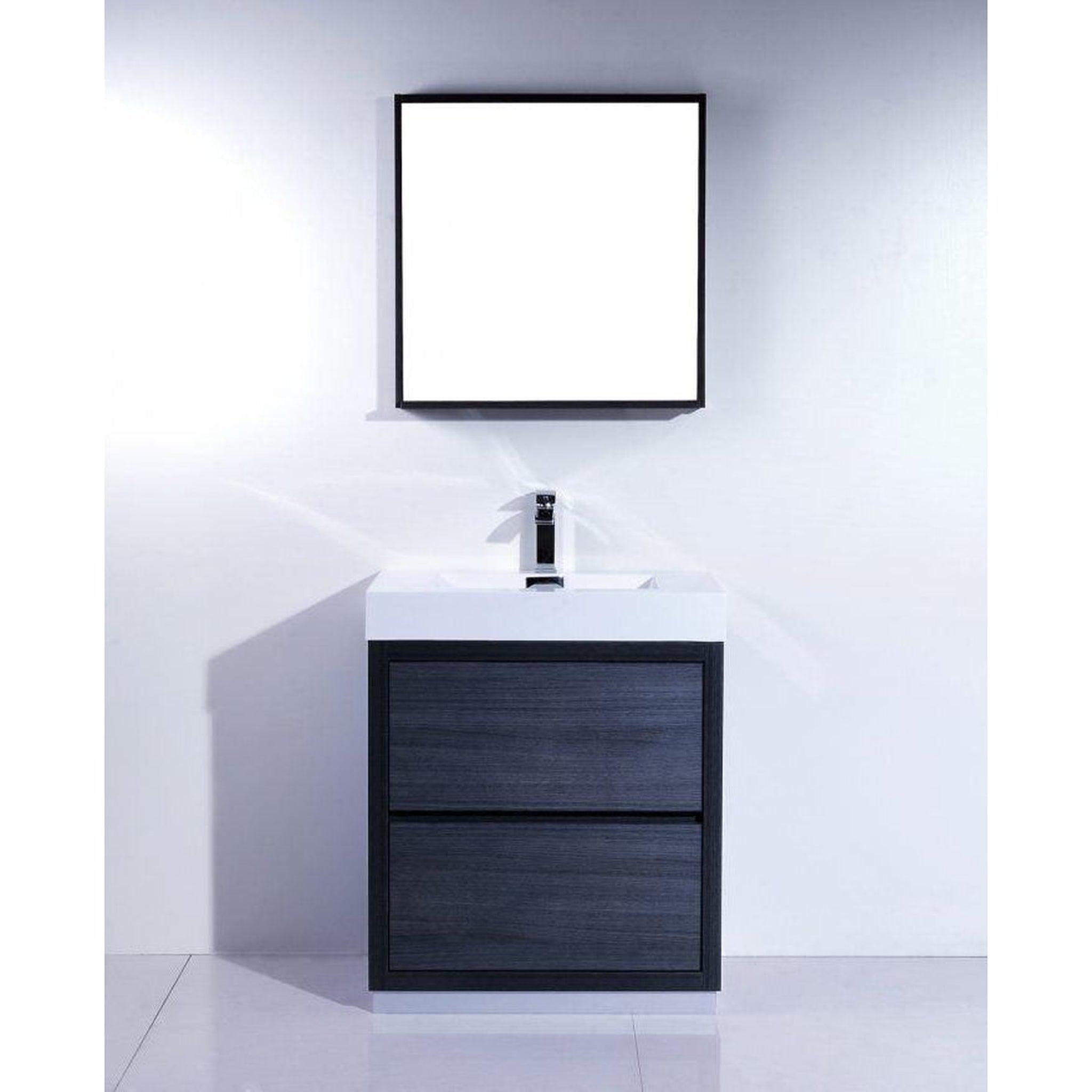 KubeBath, KubeBath Bliss 30" Gray Oak Freestanding Modern Bathroom Vanity With Single Integrated Acrylic Sink With Overflow