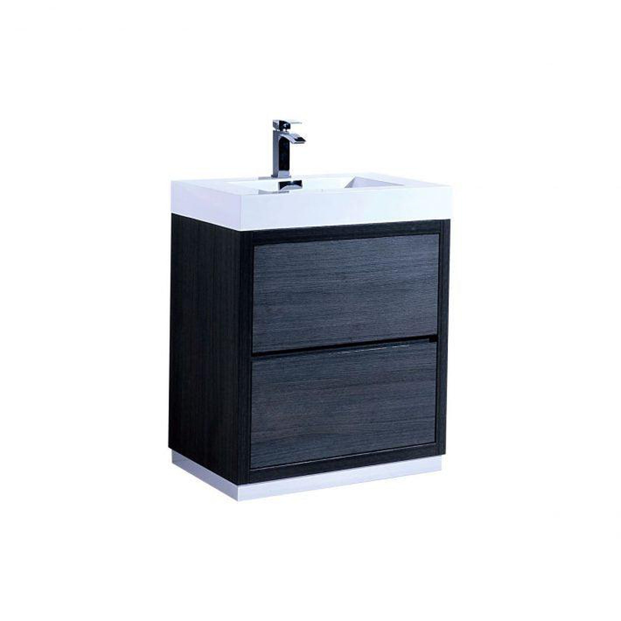 KubeBath, KubeBath Bliss 30" Gray Oak Freestanding Modern Bathroom Vanity With Single Integrated Acrylic Sink With Overflow