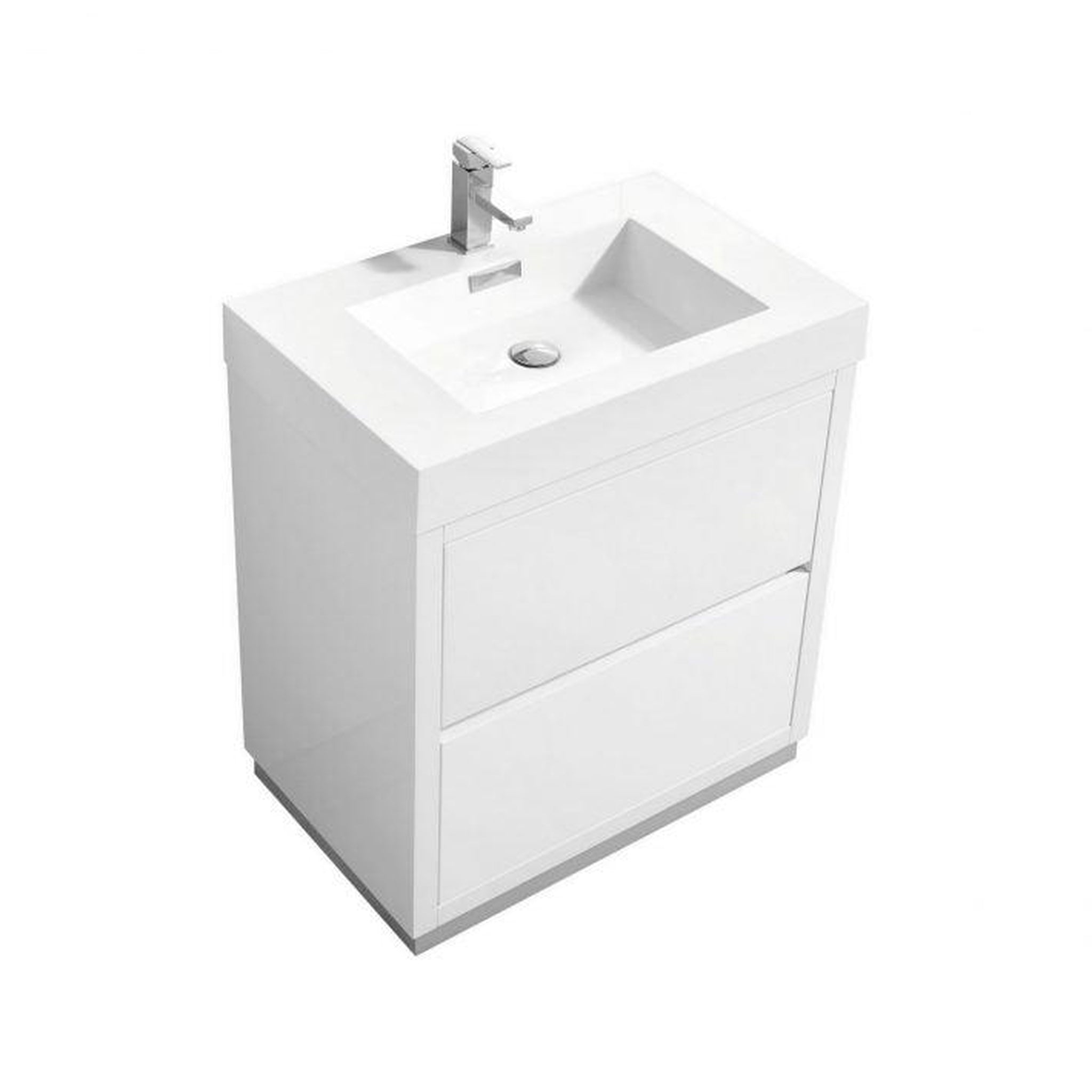 KubeBath, KubeBath Bliss 30" High Gloss White Freestanding Modern Bathroom Vanity With Single Integrated Acrylic Sink With Overflow