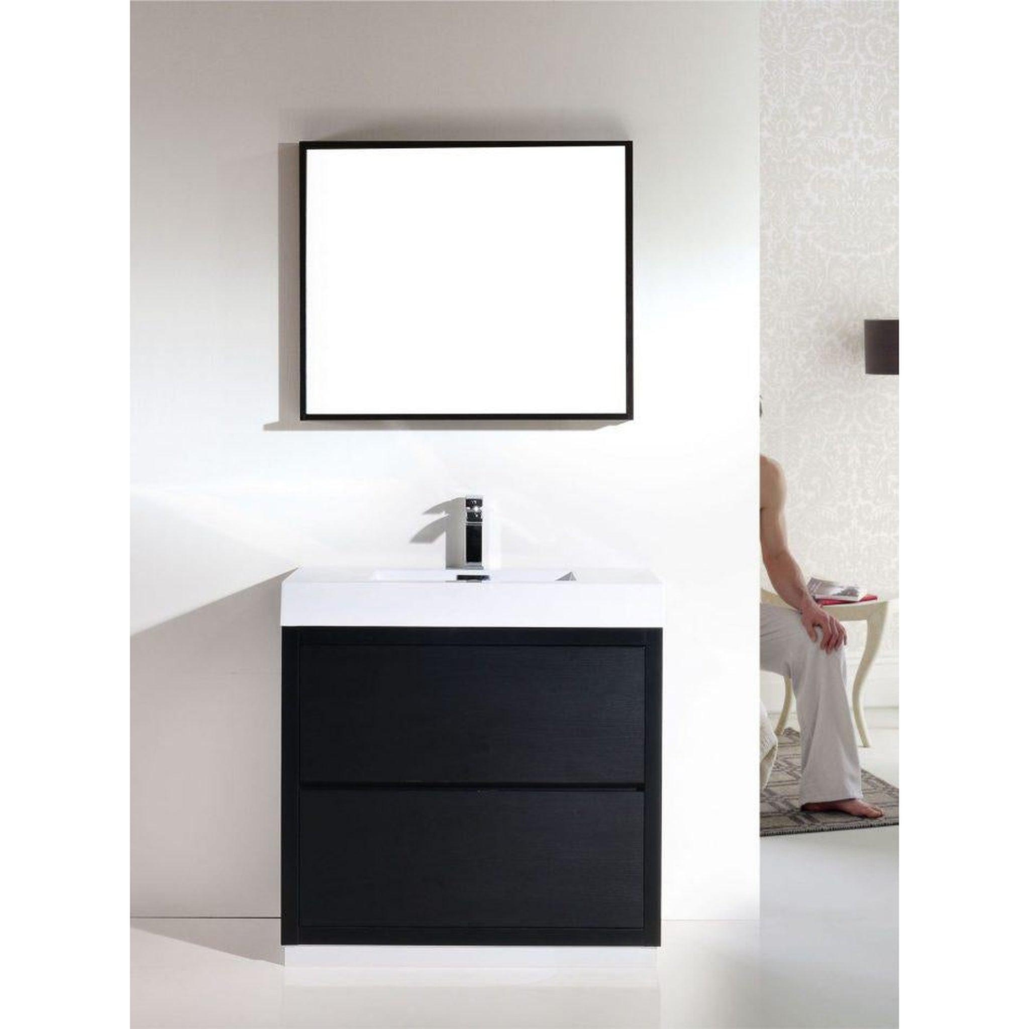 KubeBath, KubeBath Bliss 36" Black Freestanding Modern Bathroom Vanity With Single Integrated Acrylic Sink With Overflow