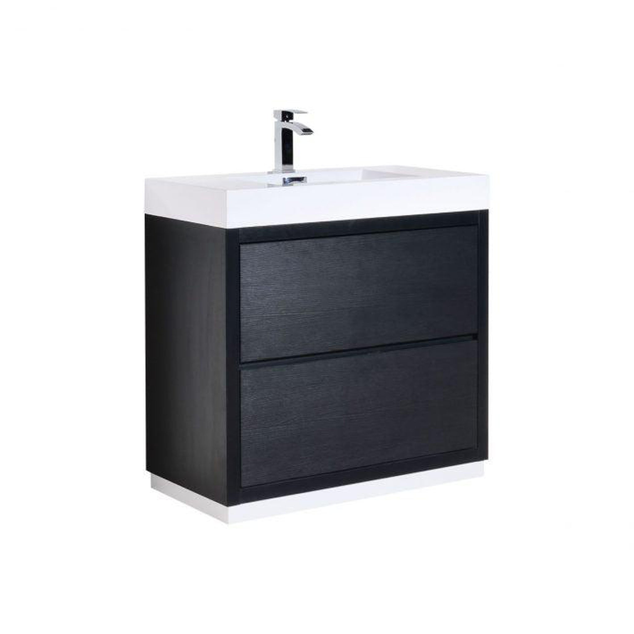 KubeBath, KubeBath Bliss 36" Black Freestanding Modern Bathroom Vanity With Single Integrated Acrylic Sink With Overflow and 34" Black Framed Mirror With Shelf