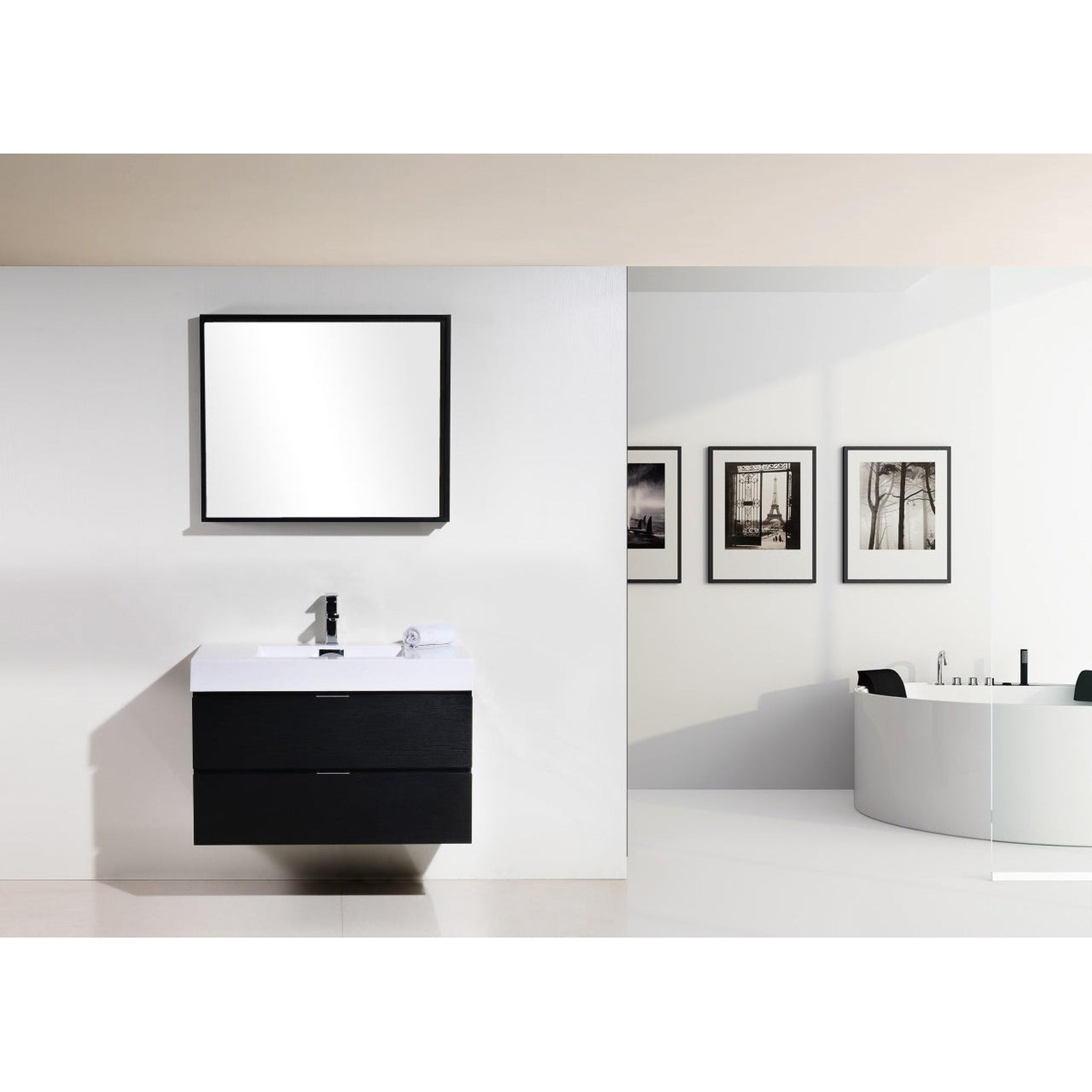 KubeBath, KubeBath Bliss 36" Black Wall-Mounted Modern Bathroom Vanity With Single Integrated Acrylic Sink With Overflow