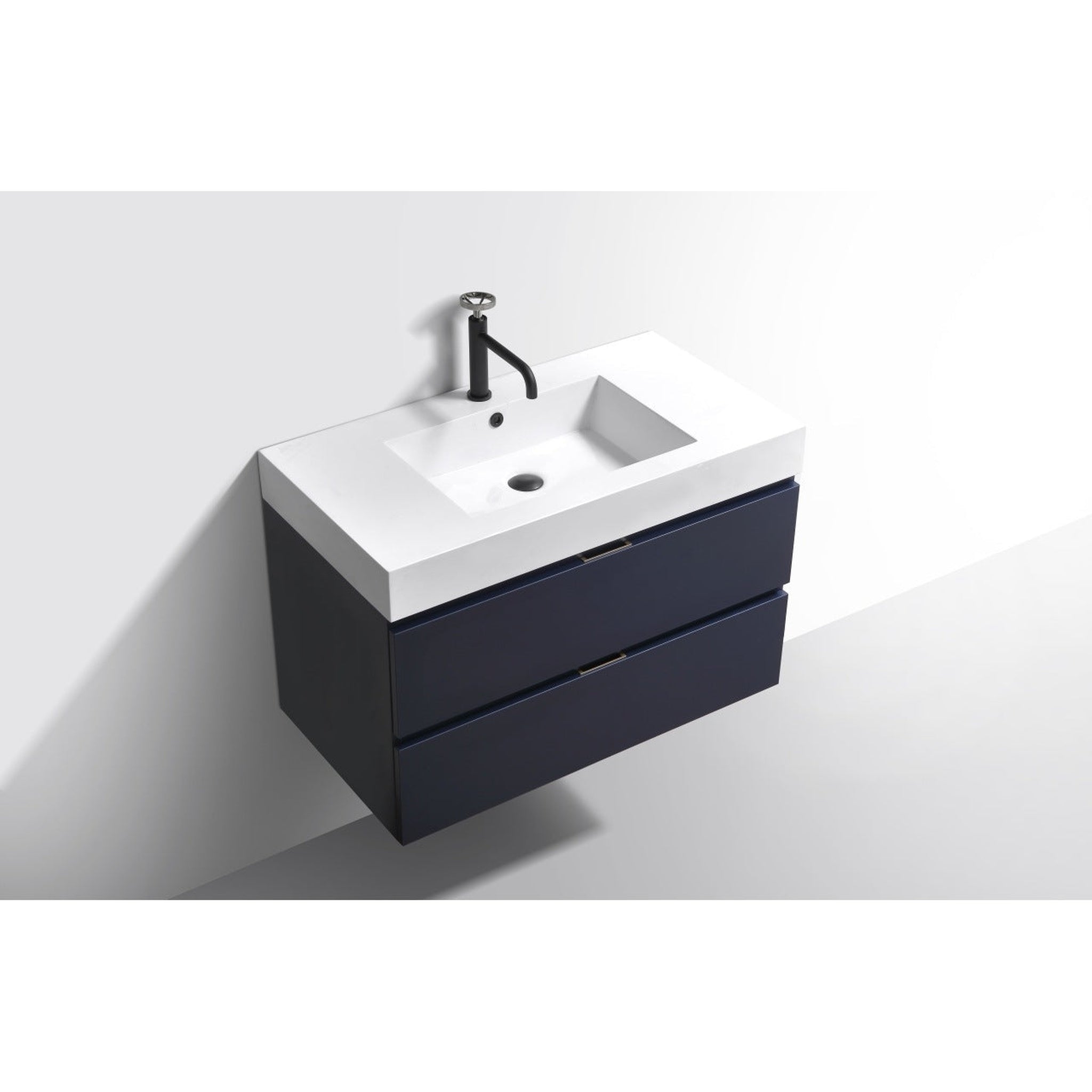 KubeBath, KubeBath Bliss 36" Blue Wall-Mounted Modern Bathroom Vanity With Single Integrated Acrylic Sink With Overflow