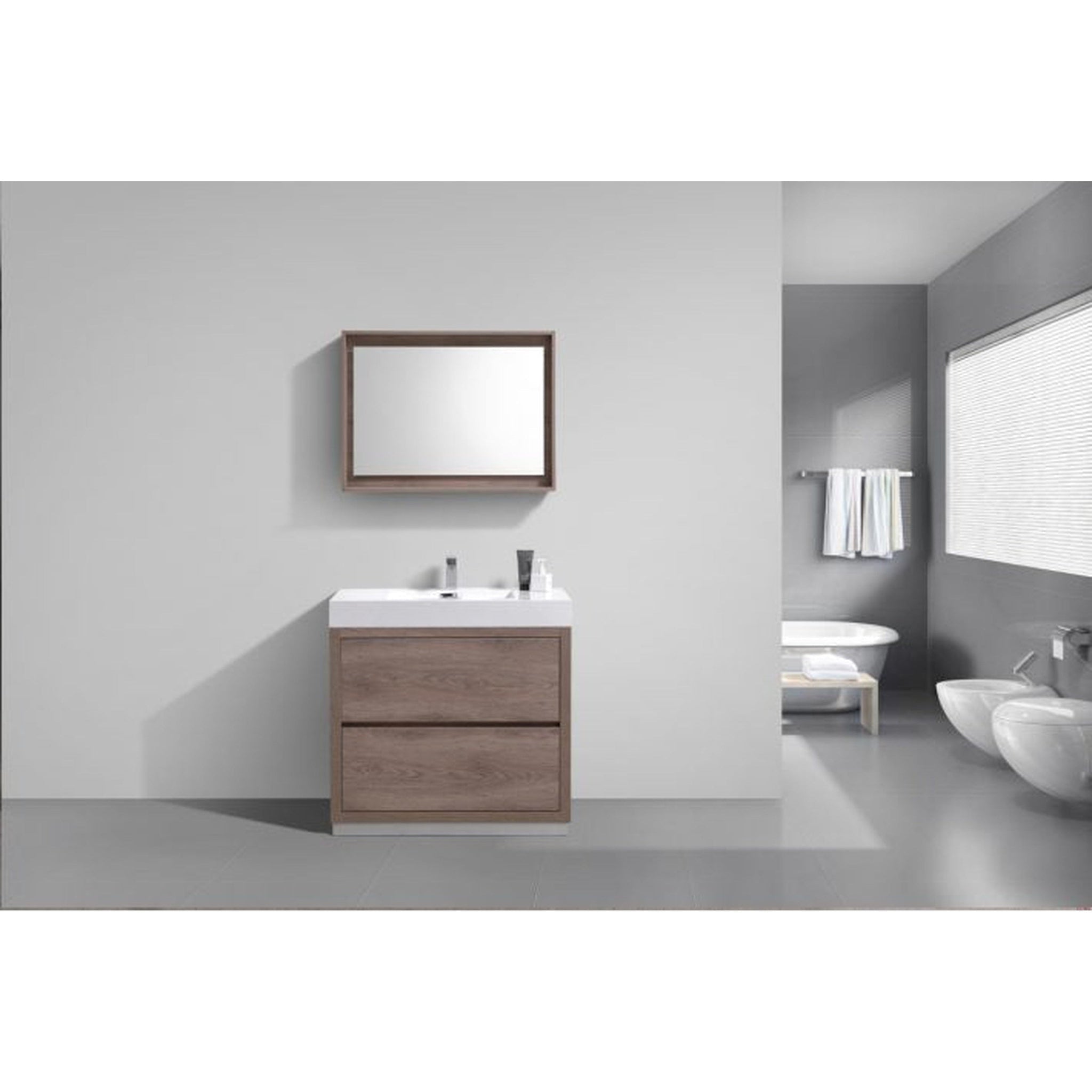 KubeBath, KubeBath Bliss 36" Butternut Freestanding Modern Bathroom Vanity With Single Integrated Acrylic Sink With Overflow