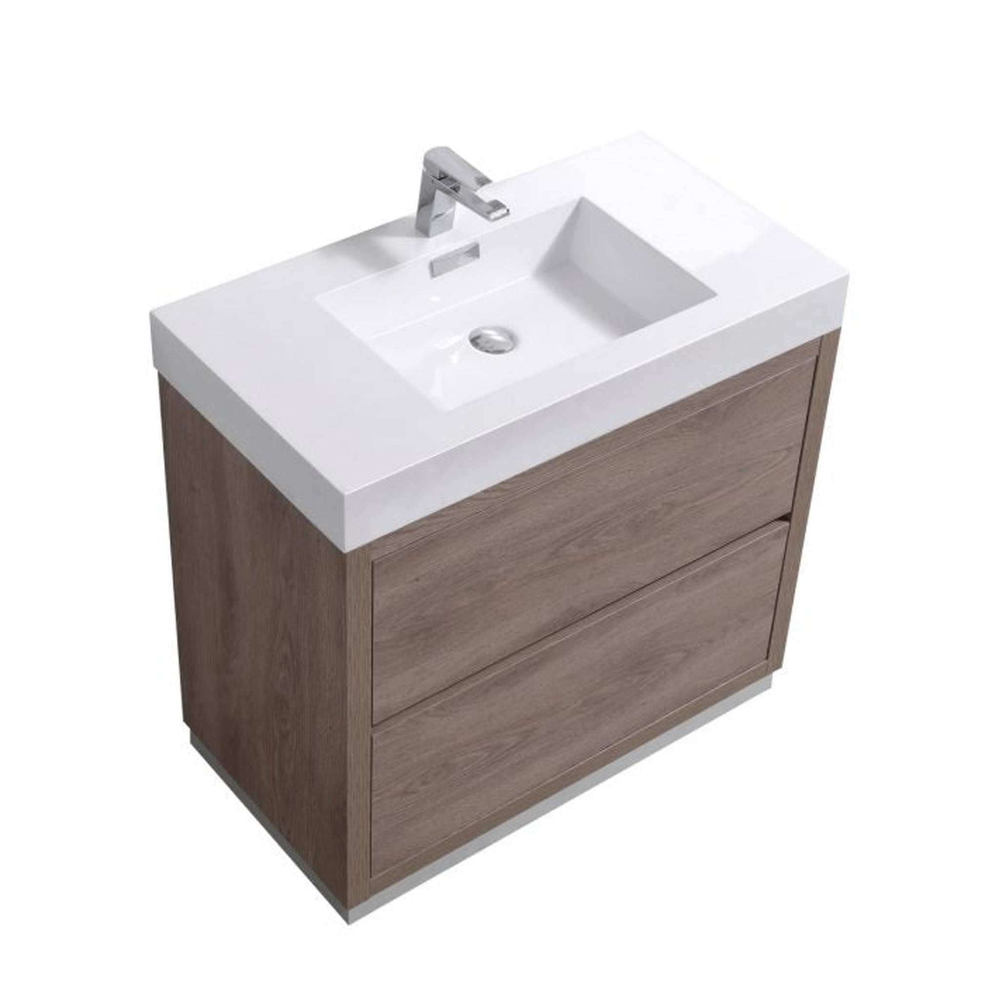 KubeBath, KubeBath Bliss 36" Butternut Freestanding Modern Bathroom Vanity With Single Integrated Acrylic Sink With Overflow