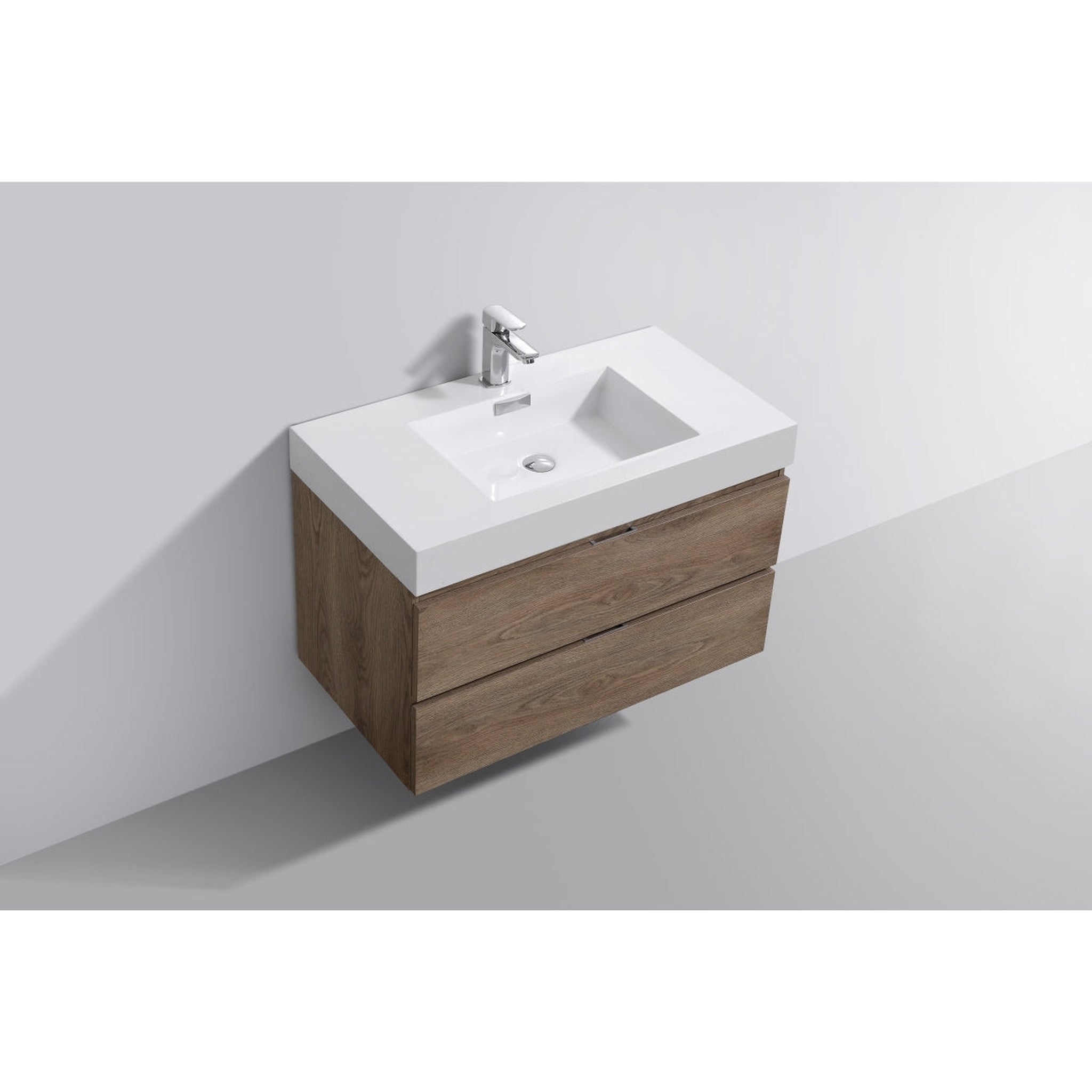 KubeBath, KubeBath Bliss 36" Butternut Wall-Mounted Modern Bathroom Vanity With Single Integrated Acrylic Sink With Overflow