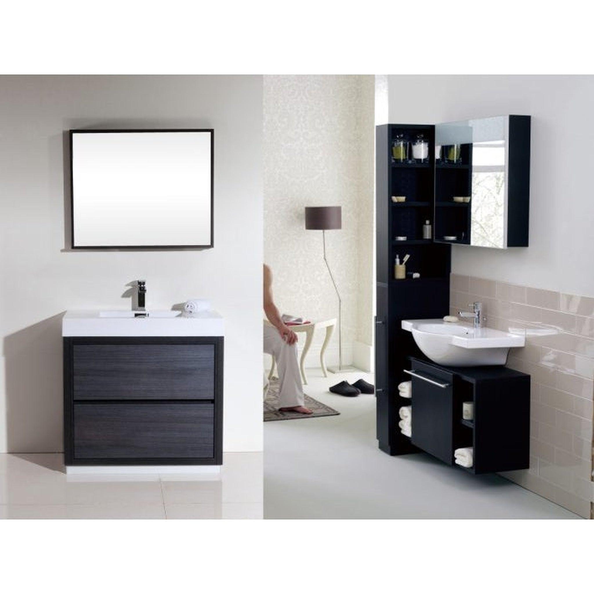 KubeBath, KubeBath Bliss 36" Gray Oak Freestanding Modern Bathroom Vanity With Single Integrated Acrylic Sink With Overflow