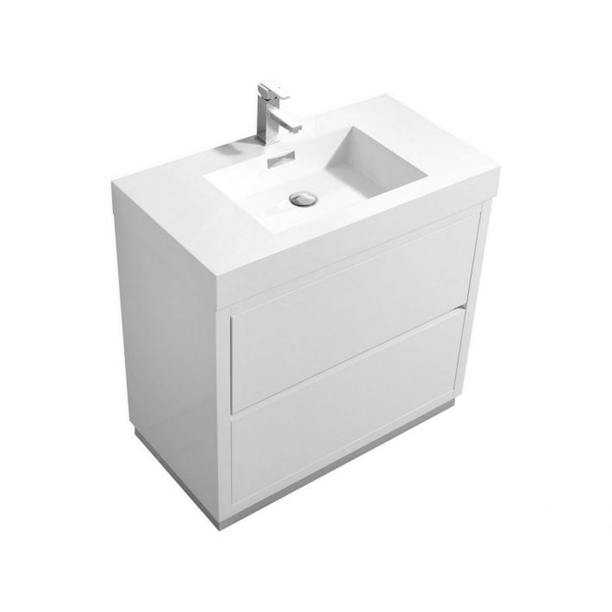 KubeBath, KubeBath Bliss 36" High Gloss White Freestanding Modern Bathroom Vanity With Single Integrated Acrylic Sink With Overflow