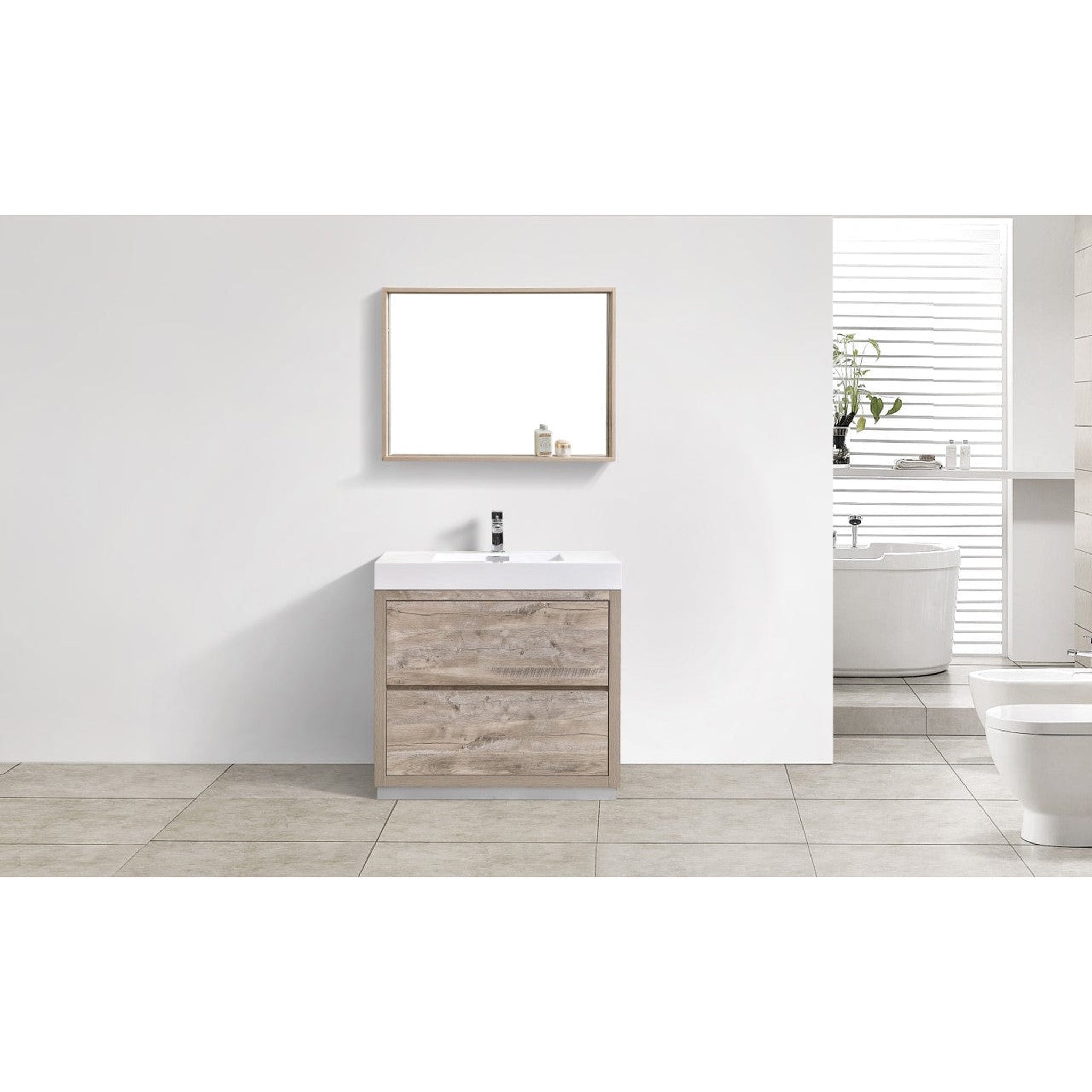 KubeBath, KubeBath Bliss 36" Nature Wood Freestanding Modern Bathroom Vanity With Single Integrated Acrylic Sink With Overflow