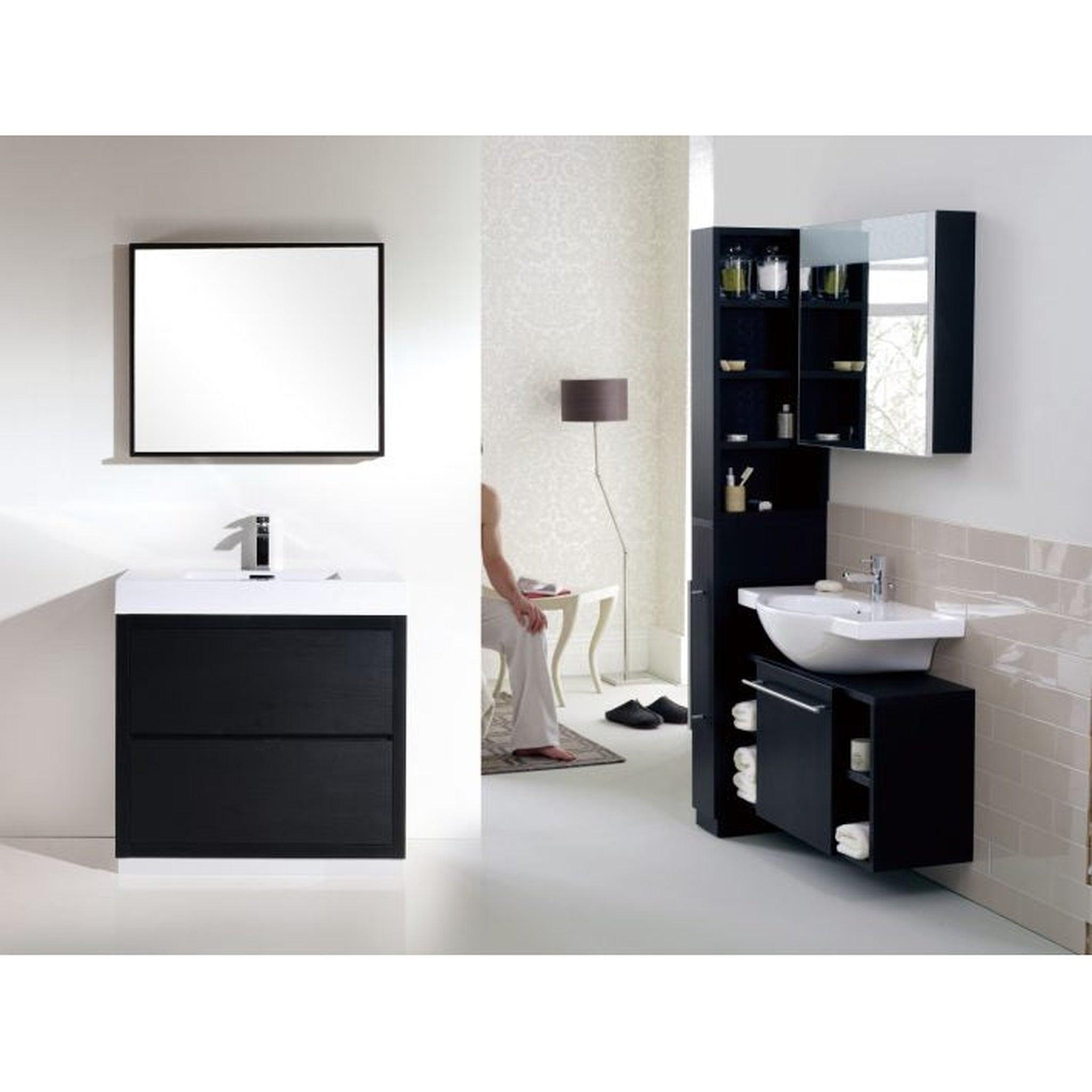 KubeBath, KubeBath Bliss 40" Black Freestanding Modern Bathroom Vanity With Single Integrated Acrylic Sink With Overflow