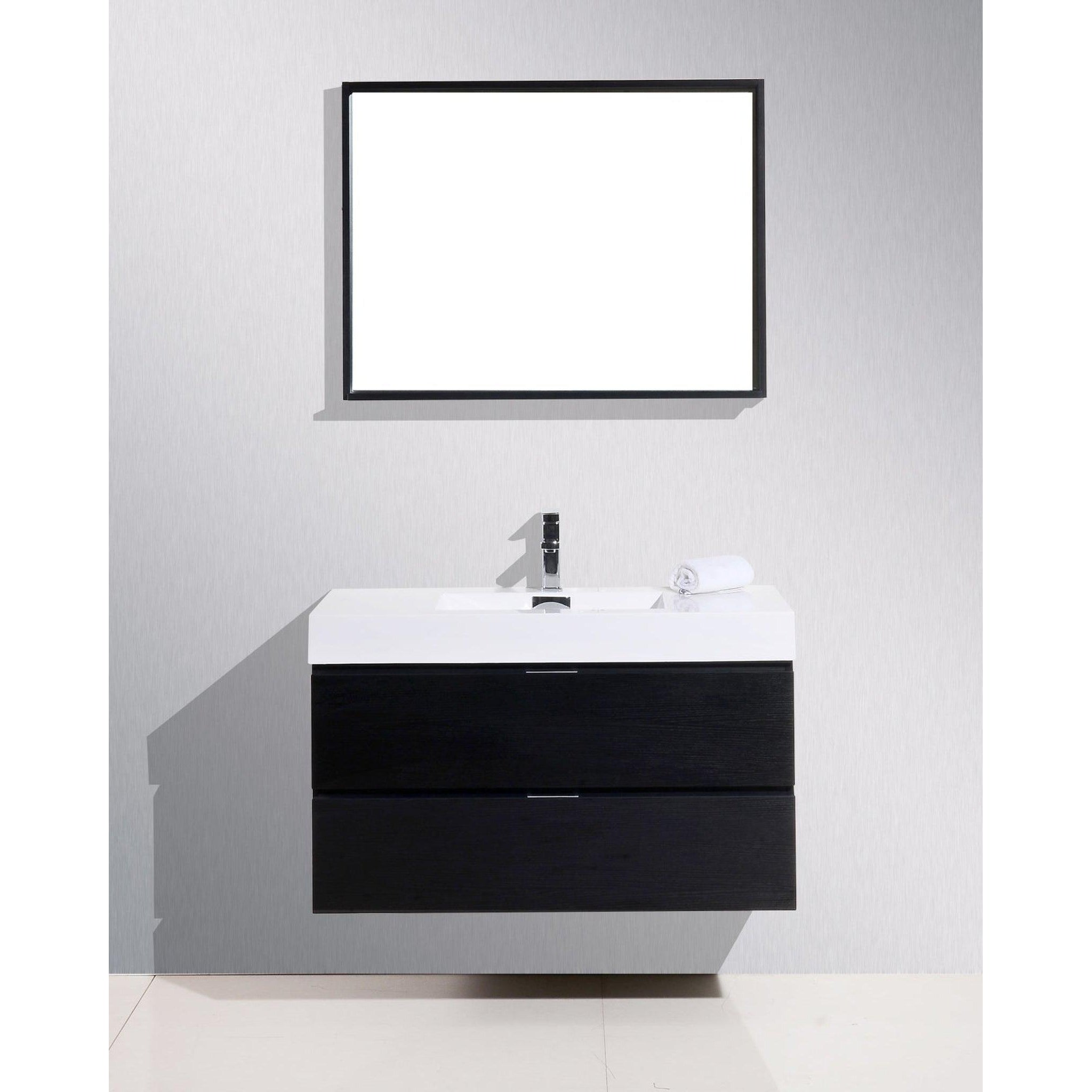 KubeBath, KubeBath Bliss 40" Black Wall-Mounted Modern Bathroom Vanity With Single Integrated Acrylic Sink With Overflow