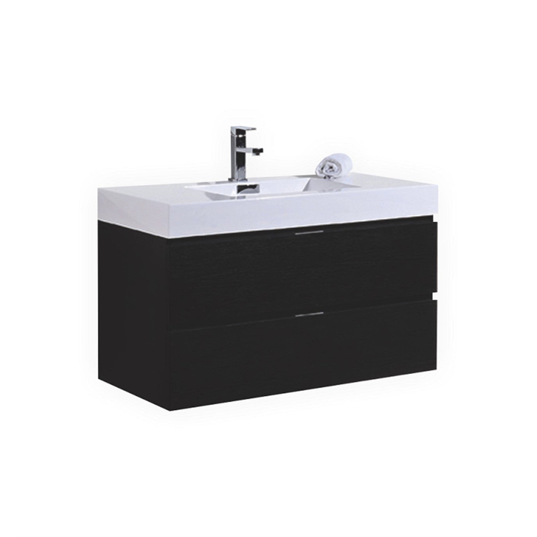 KubeBath, KubeBath Bliss 40" Black Wall-Mounted Modern Bathroom Vanity With Single Integrated Acrylic Sink With Overflow and 38" Black Framed Mirror With Shelf