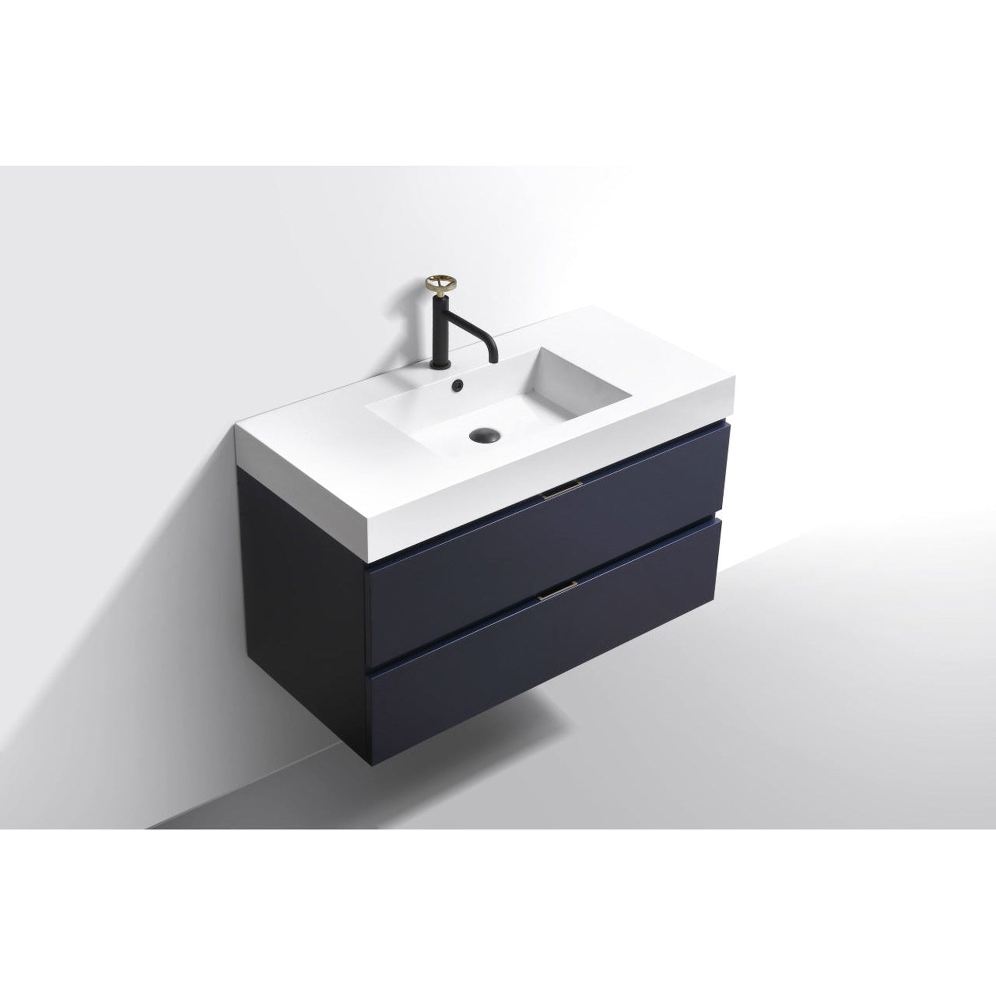 KubeBath, KubeBath Bliss 40" Blue Wall-Mounted Modern Bathroom Vanity With Single Integrated Acrylic Sink With Overflow