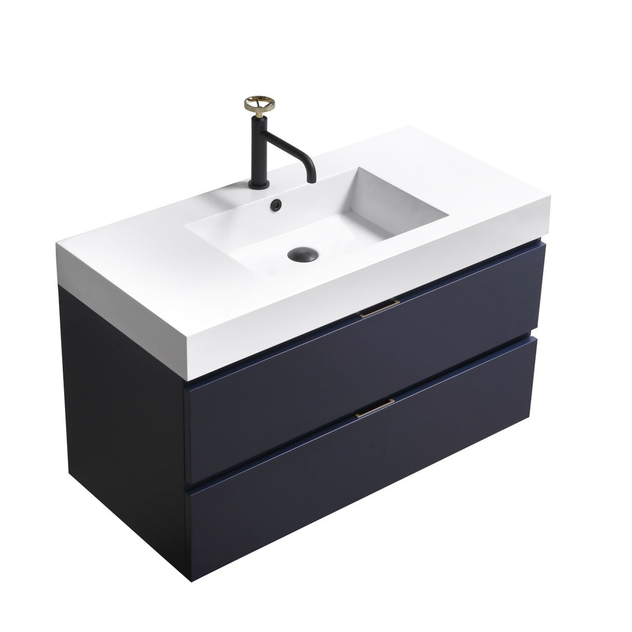 KubeBath, KubeBath Bliss 40" Blue Wall-Mounted Modern Bathroom Vanity With Single Integrated Acrylic Sink With Overflow