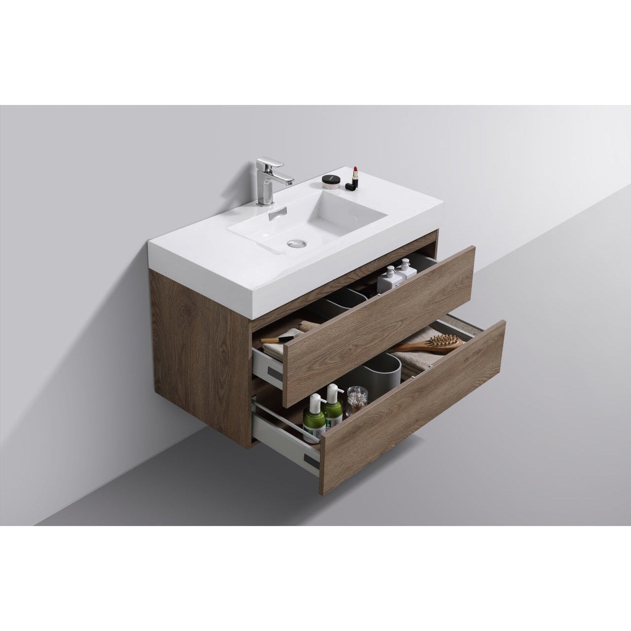 KubeBath, KubeBath Bliss 40" Butternut Wall-Mounted Modern Bathroom Vanity With Single Integrated Acrylic Sink With Overflow