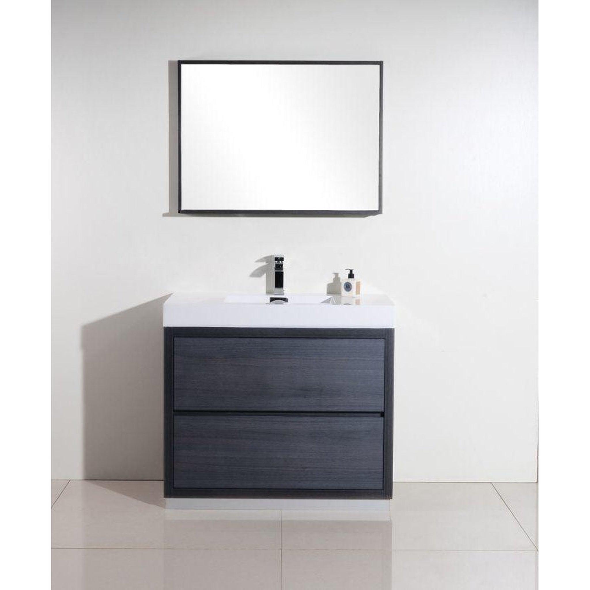 KubeBath, KubeBath Bliss 40" Gray Oak Freestanding Modern Bathroom Vanity With Single Integrated Acrylic Sink With Overflow