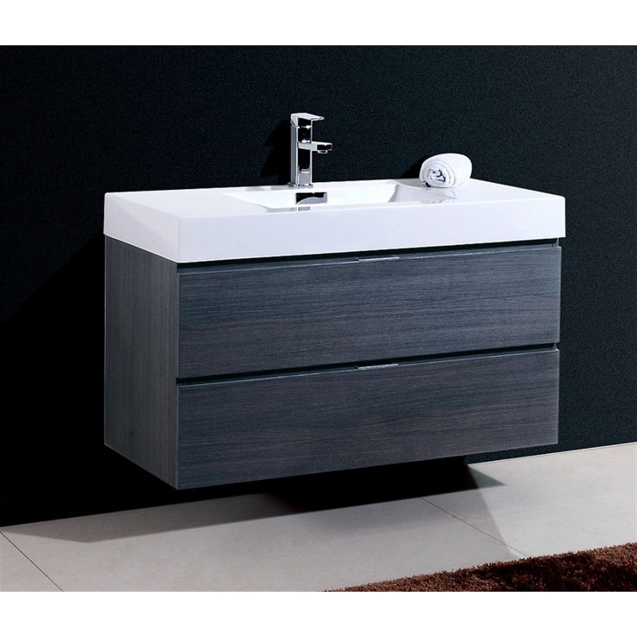 KubeBath, KubeBath Bliss 40" Gray Oak Wall-Mounted Modern Bathroom Vanity With Single Integrated Acrylic Sink With Overflow