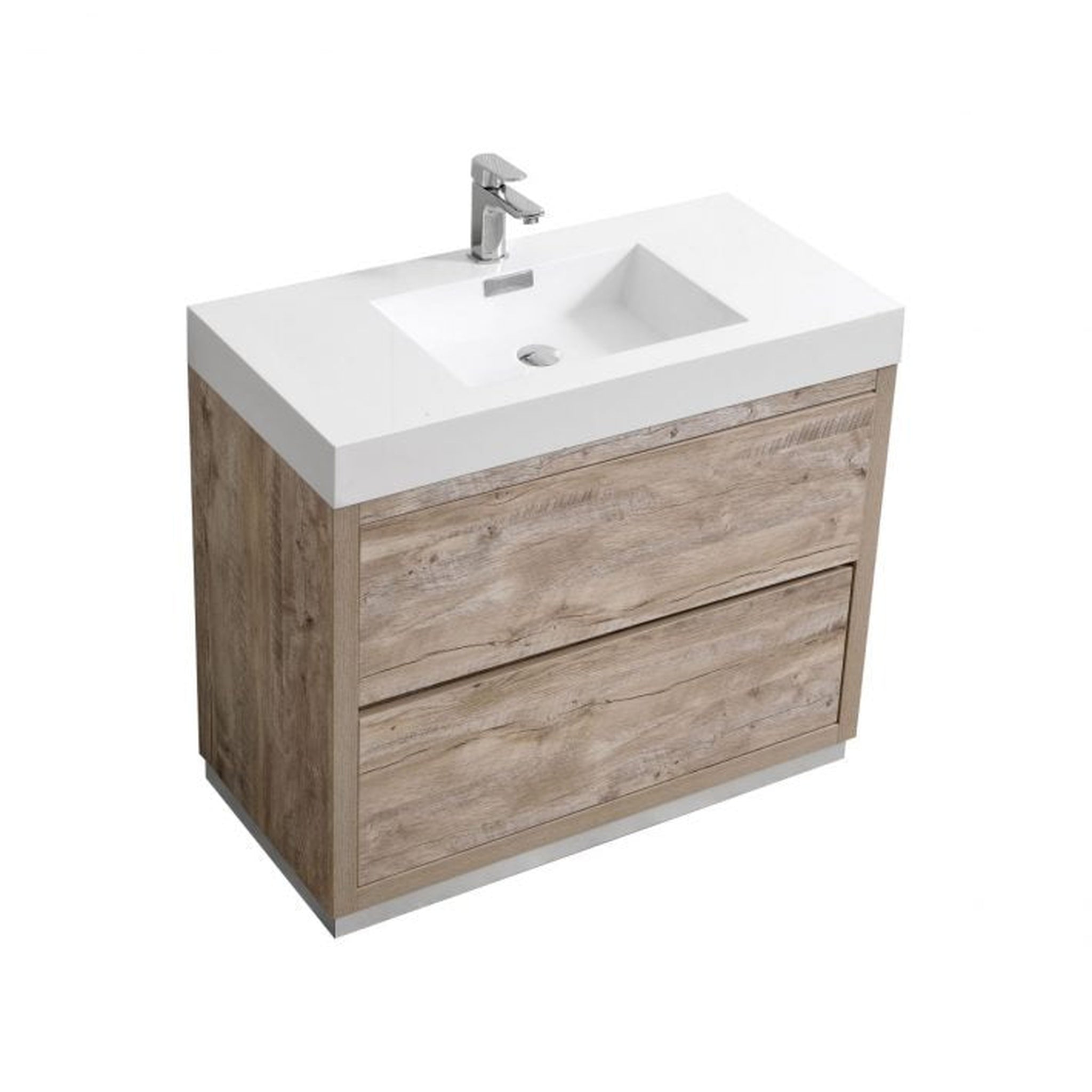 KubeBath, KubeBath Bliss 40" Nature Wood Freestanding Modern Bathroom Vanity With Single Integrated Acrylic Sink With Overflow