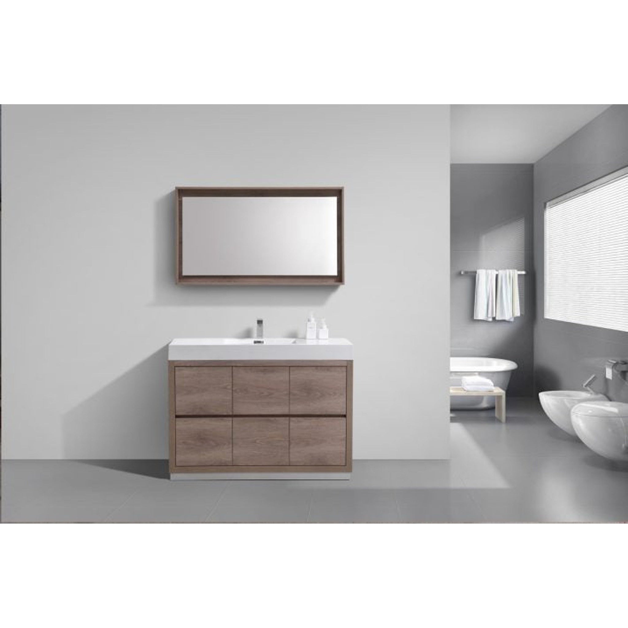 KubeBath, KubeBath Bliss 48" Butternut Freestanding Modern Bathroom Vanity With Single Integrated Acrylic Sink With Overflow