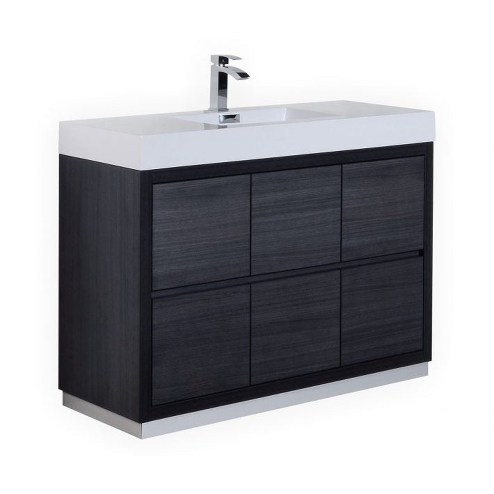 KubeBath, KubeBath Bliss 48" Gray Oak Freestanding Modern Bathroom Vanity With Single Integrated Acrylic Sink With Overflow and 44" Gray Oak Framed Mirror With Shelf