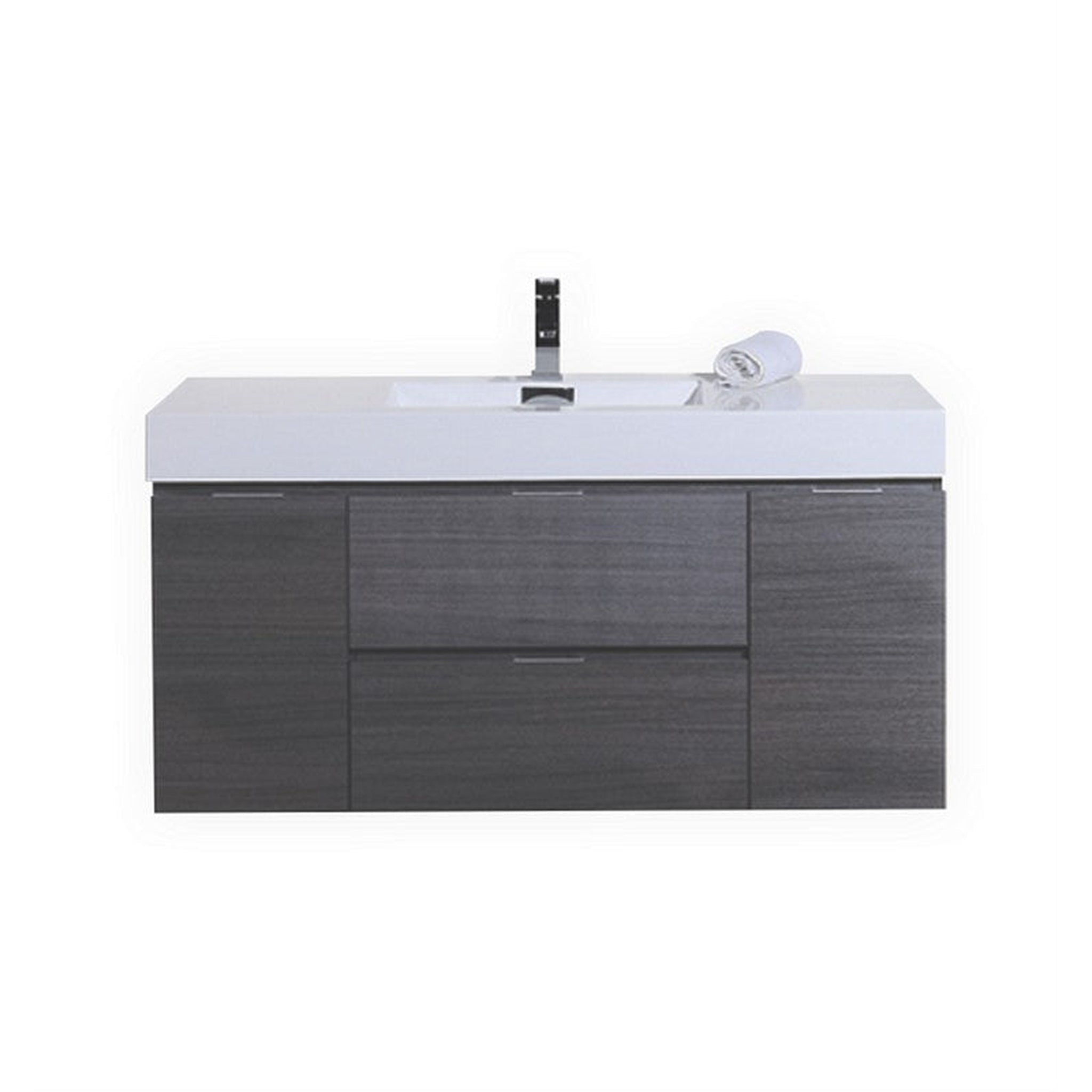 KubeBath, KubeBath Bliss 48" Gray Oak Wall-Mounted Modern Bathroom Vanity With Single Integrated Acrylic Sink With Overflow and 44" Gray Oak Framed Mirror With Shelf