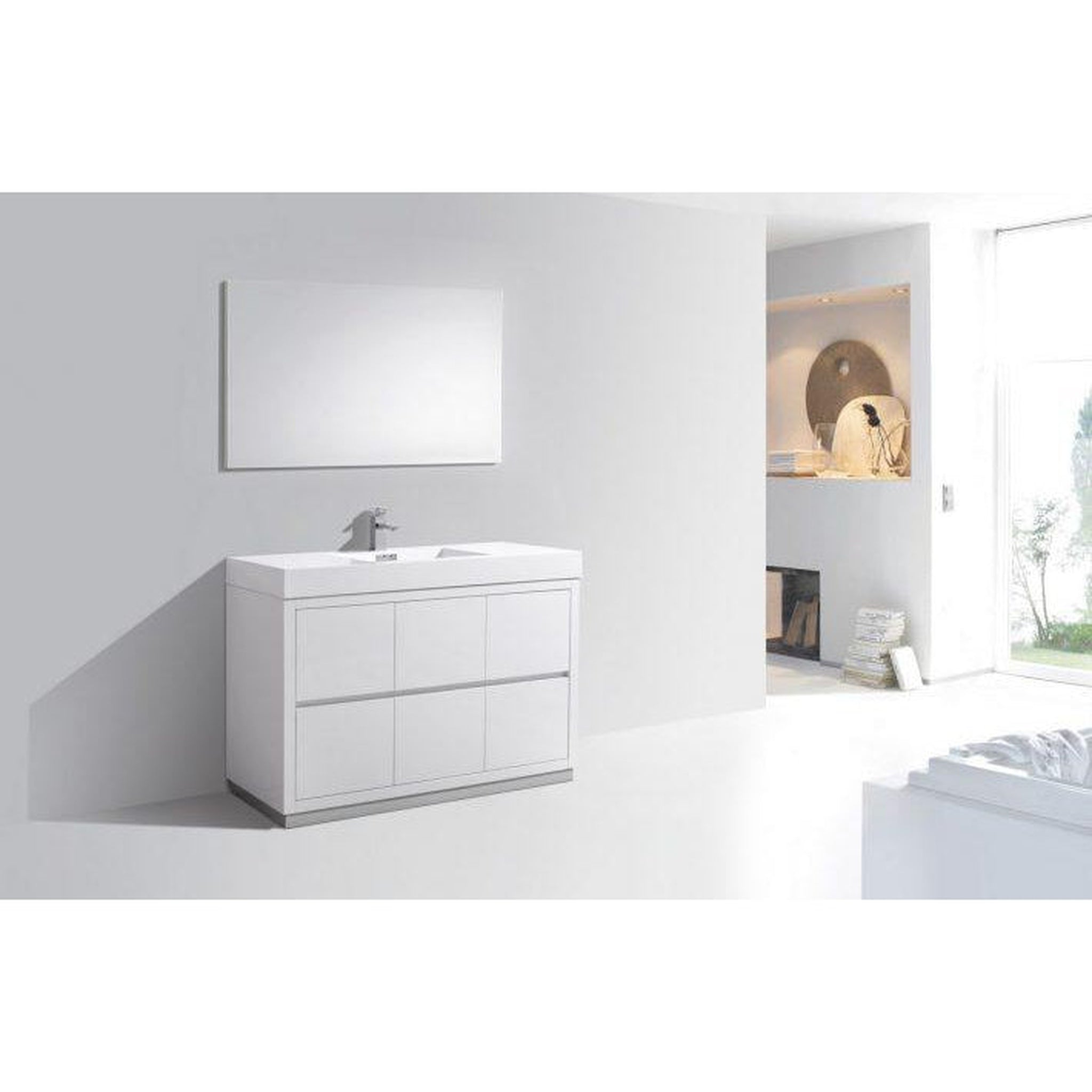 KubeBath, KubeBath Bliss 48" High Gloss White Freestanding Modern Bathroom Vanity With Single Integrated Acrylic Sink With Overflow