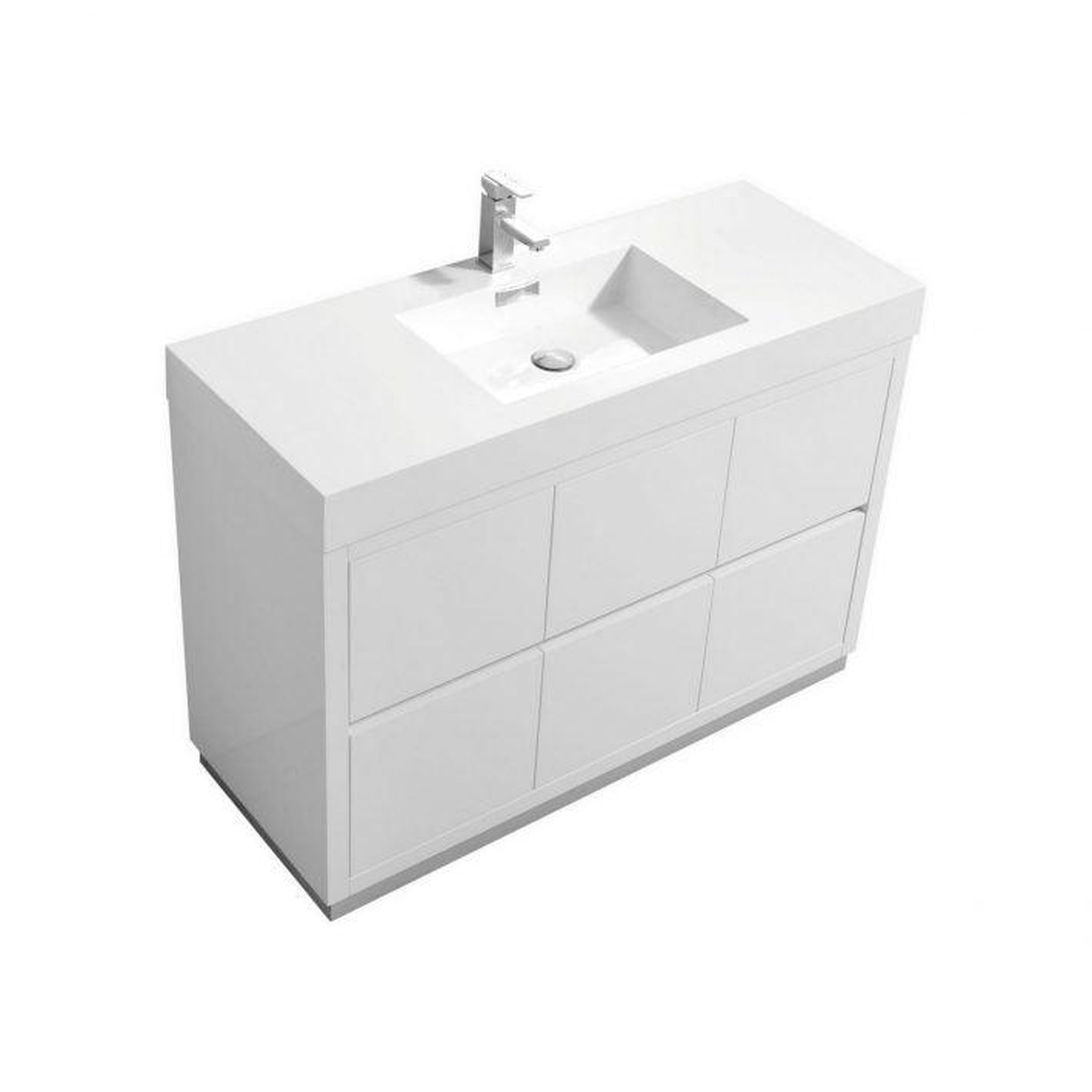 KubeBath, KubeBath Bliss 48" High Gloss White Freestanding Modern Bathroom Vanity With Single Integrated Acrylic Sink With Overflow