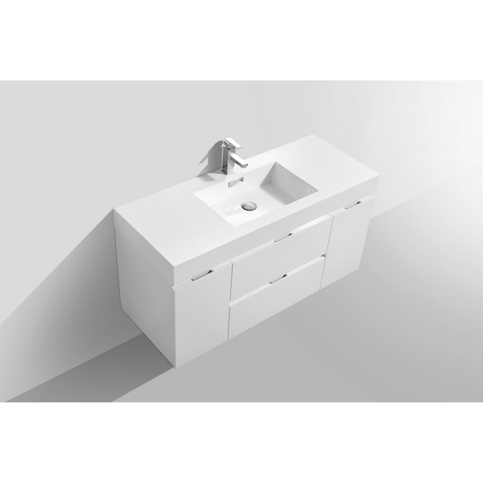 KubeBath, KubeBath Bliss 48" High Gloss White Wall-Mounted Modern Bathroom Vanity With Single Integrated Acrylic Sink With Overflow