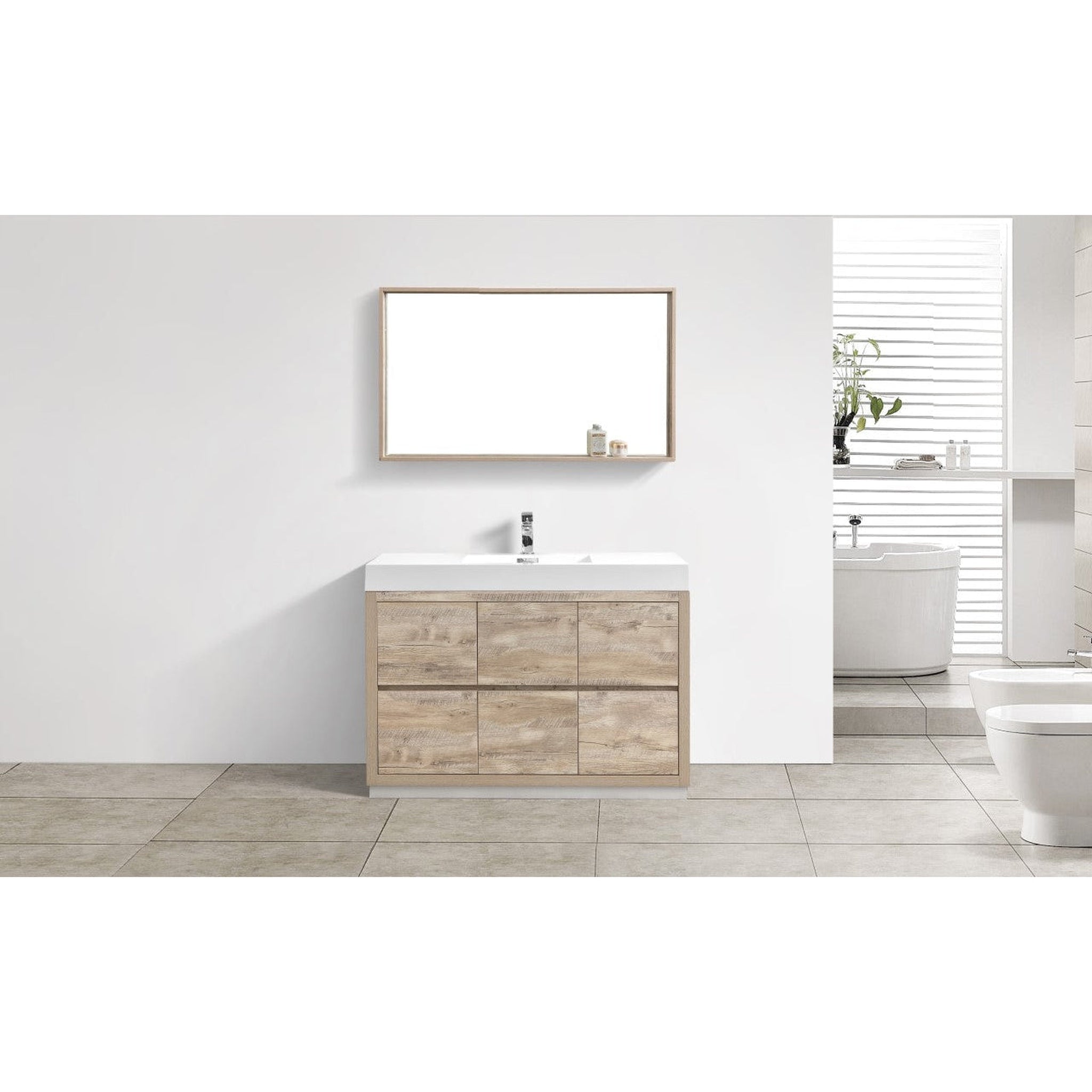 KubeBath, KubeBath Bliss 48" Nature Wood Freestanding Modern Bathroom Vanity With Single Integrated Acrylic Sink With Overflow