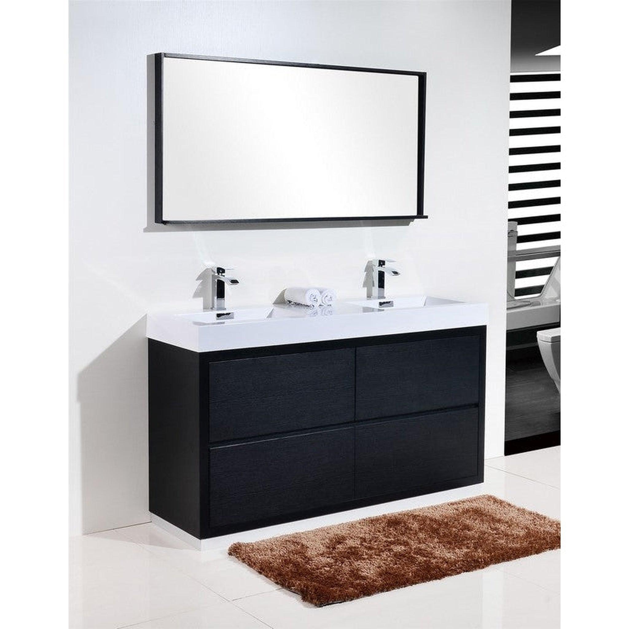 KubeBath, KubeBath Bliss 60" Black Freestanding Modern Bathroom Vanity With Double Integrated Acrylic Sink With Overflow