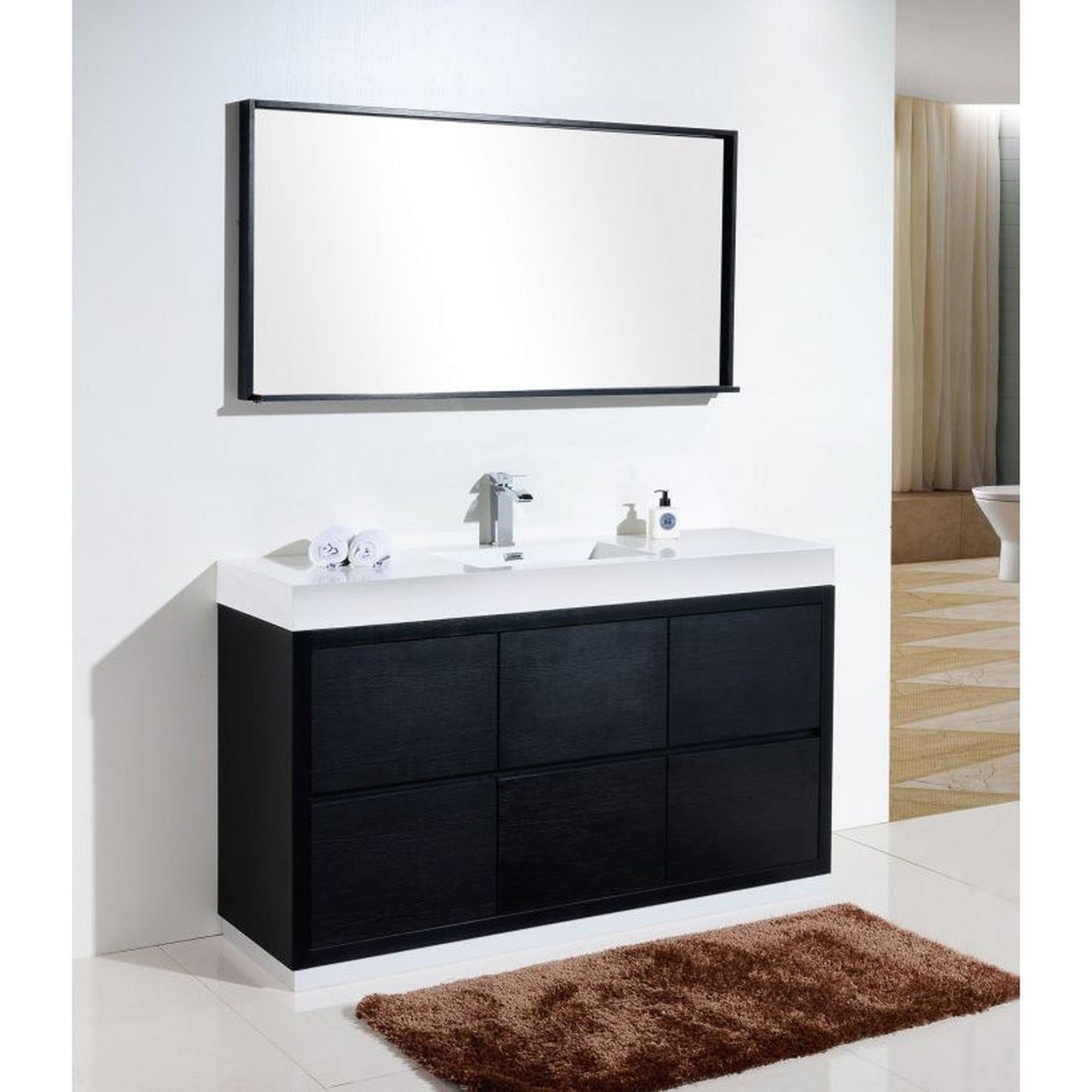 KubeBath, KubeBath Bliss 60" Black Freestanding Modern Bathroom Vanity With Single Integrated Acrylic Sink With Overflow