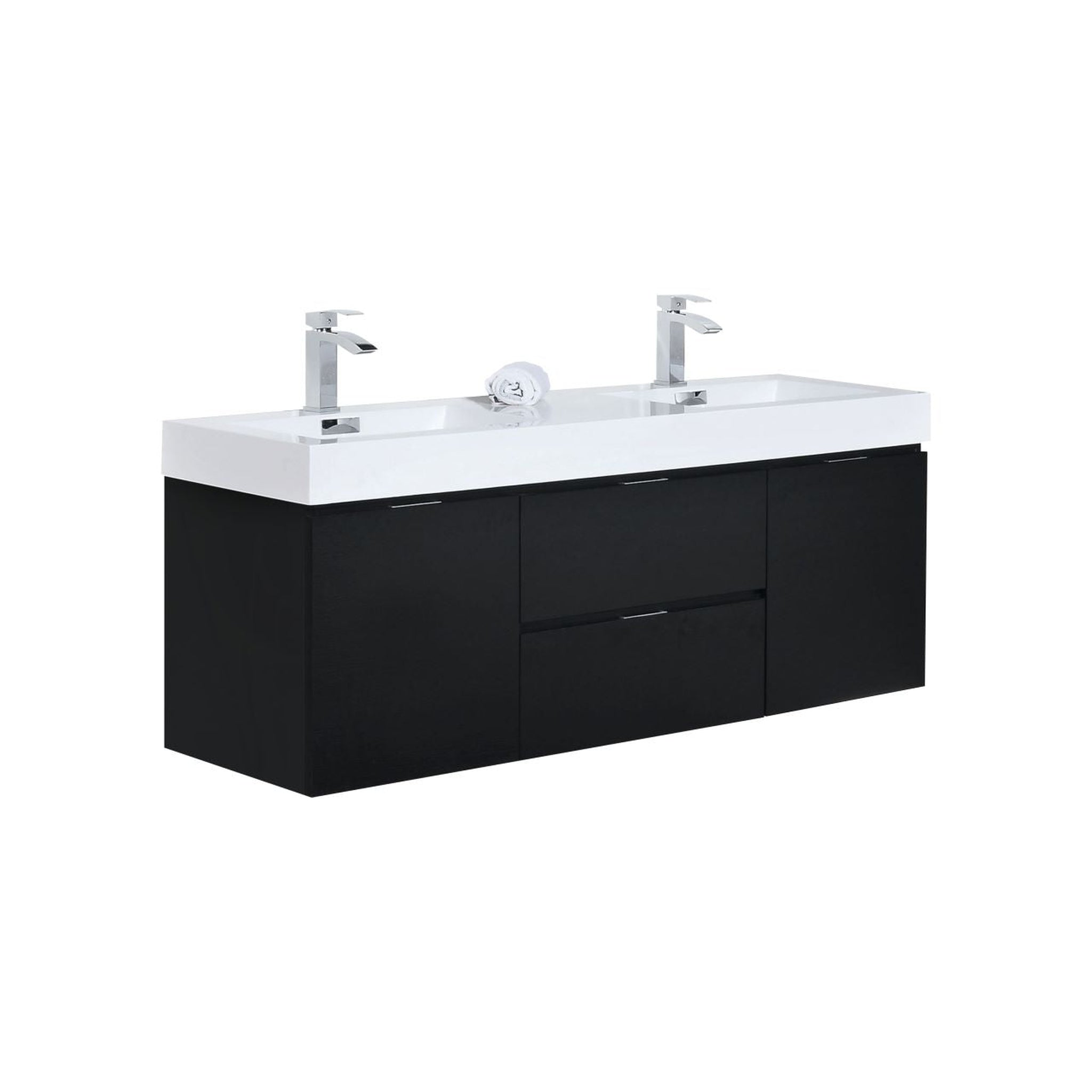 KubeBath, KubeBath Bliss 60" Black Wall-Mounted Modern Bathroom Vanity With Double Integrated Acrylic Sink With Overflow