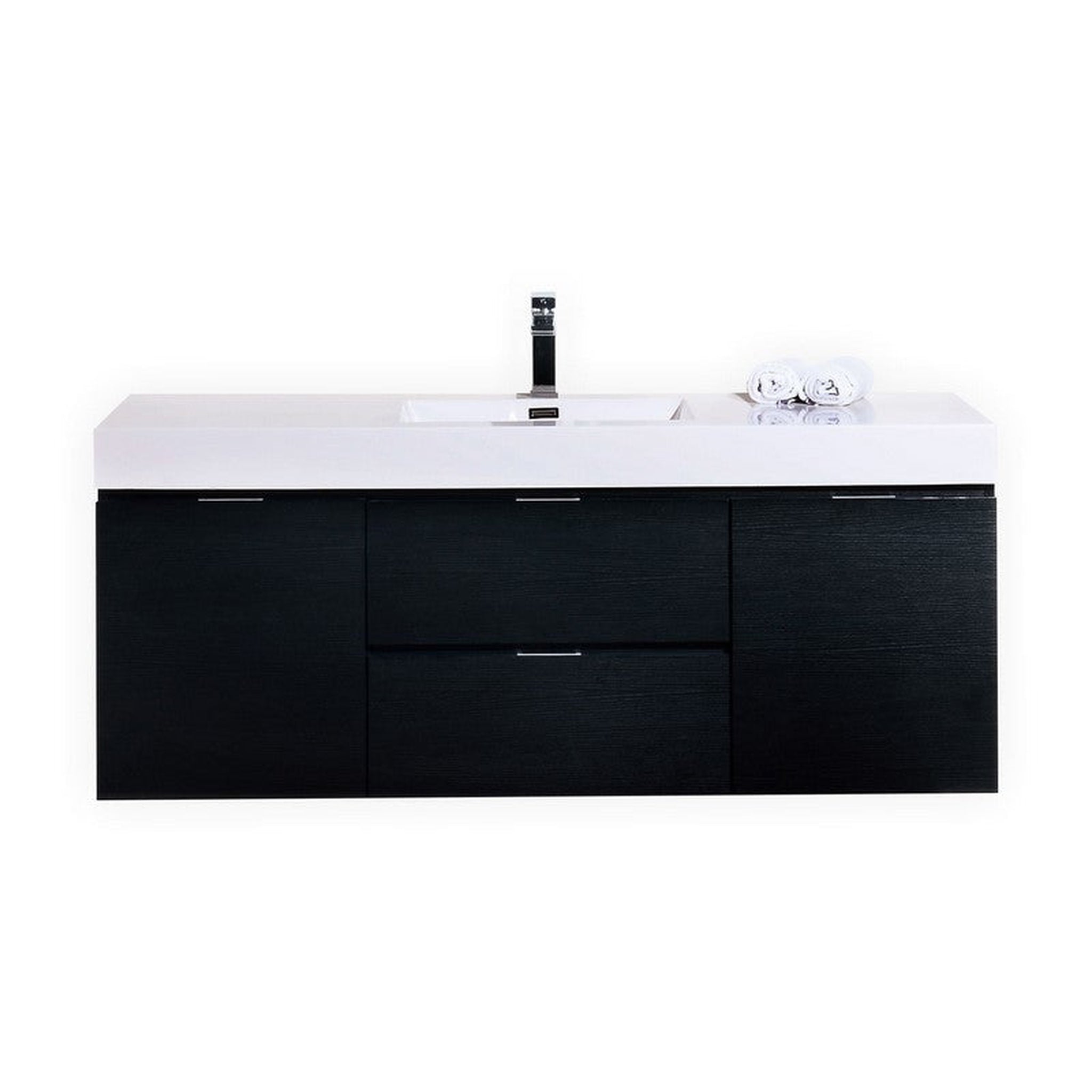 KubeBath, KubeBath Bliss 60" Black Wall-Mounted Modern Bathroom Vanity With Single Integrated Acrylic Sink With Overflow