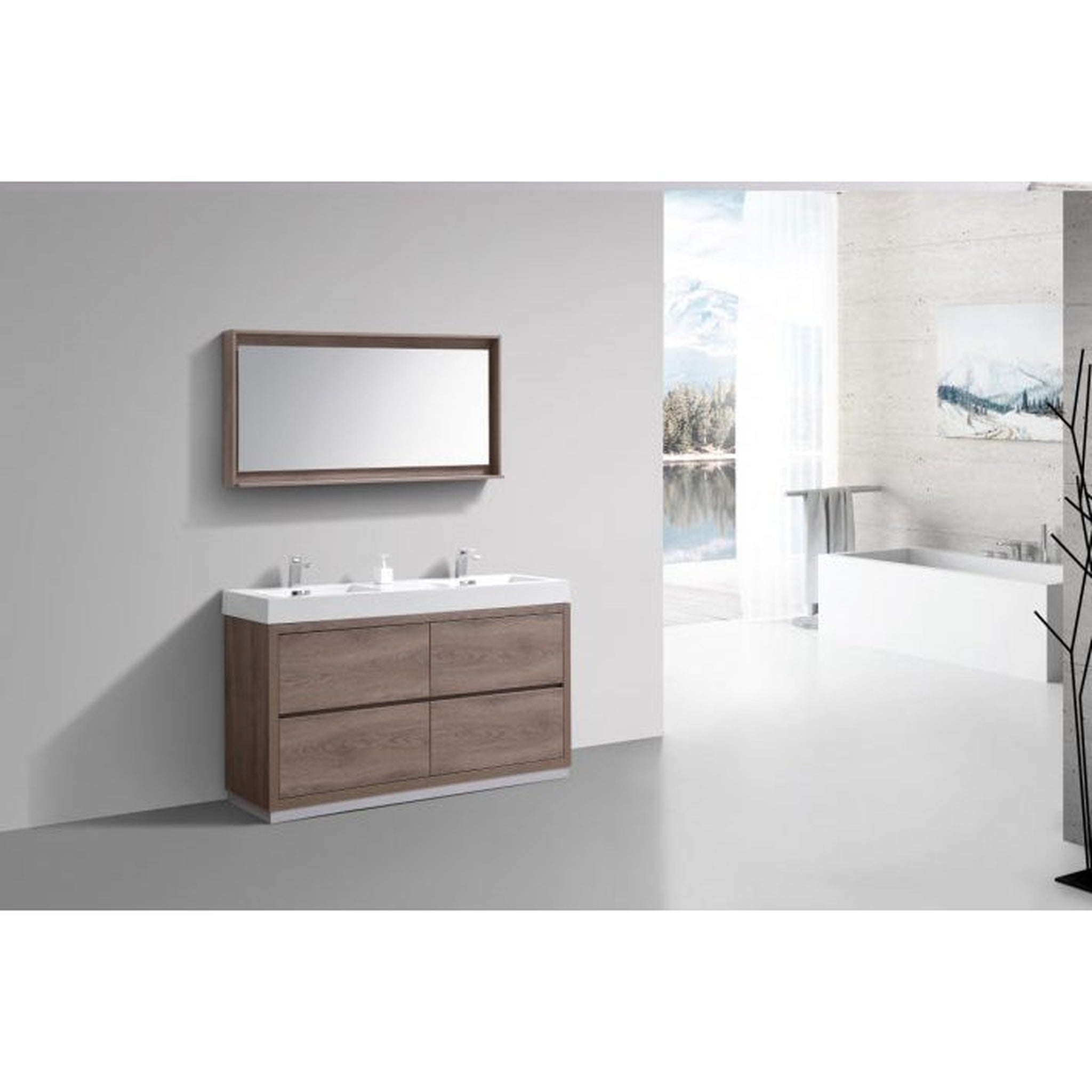 KubeBath, KubeBath Bliss 60" Butternut Freestanding Modern Bathroom Vanity With Double Integrated Acrylic Sink With Overflow