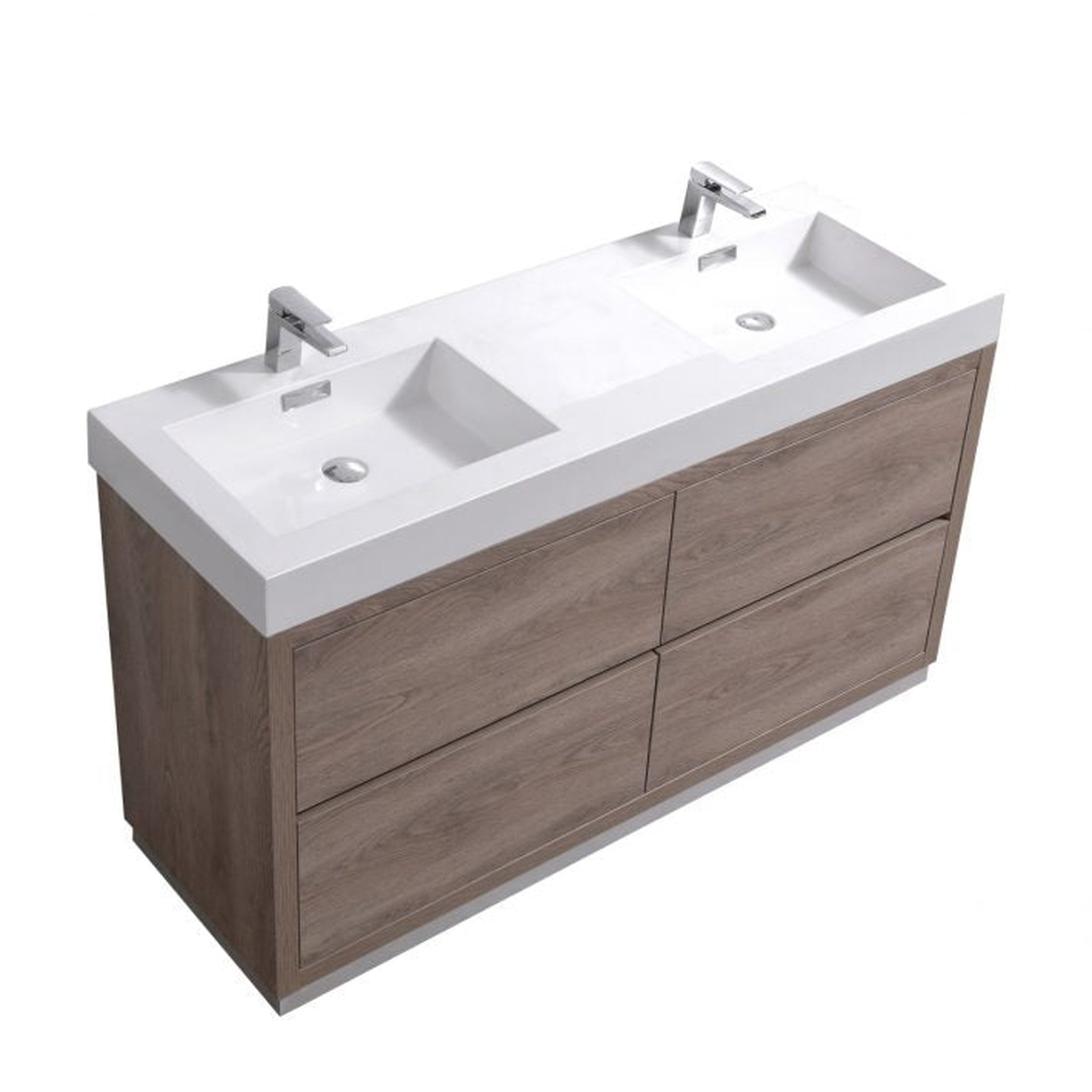 KubeBath, KubeBath Bliss 60" Butternut Freestanding Modern Bathroom Vanity With Double Integrated Acrylic Sink With Overflow